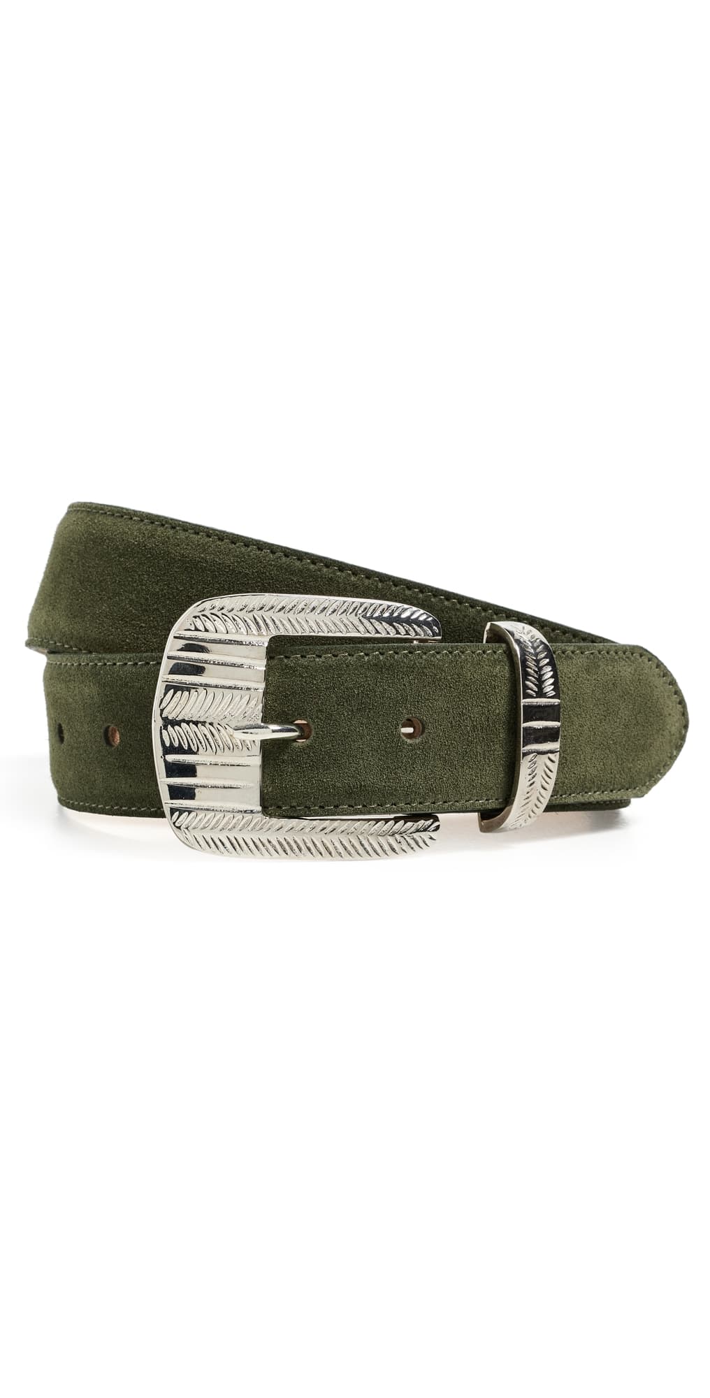 L'AGENCE Aya Western Engraved Belt Olive Suede
