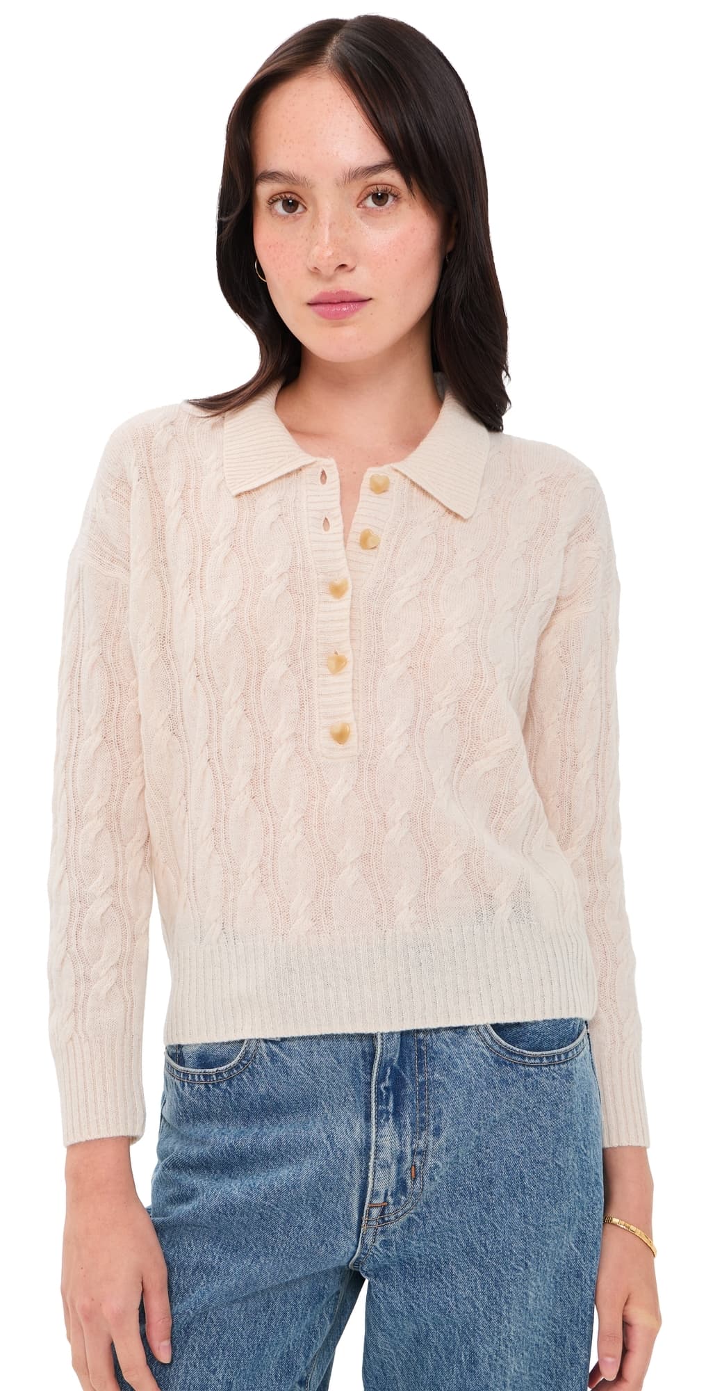 L'AGENCE Airy Cabled Knit Sweater Ivory