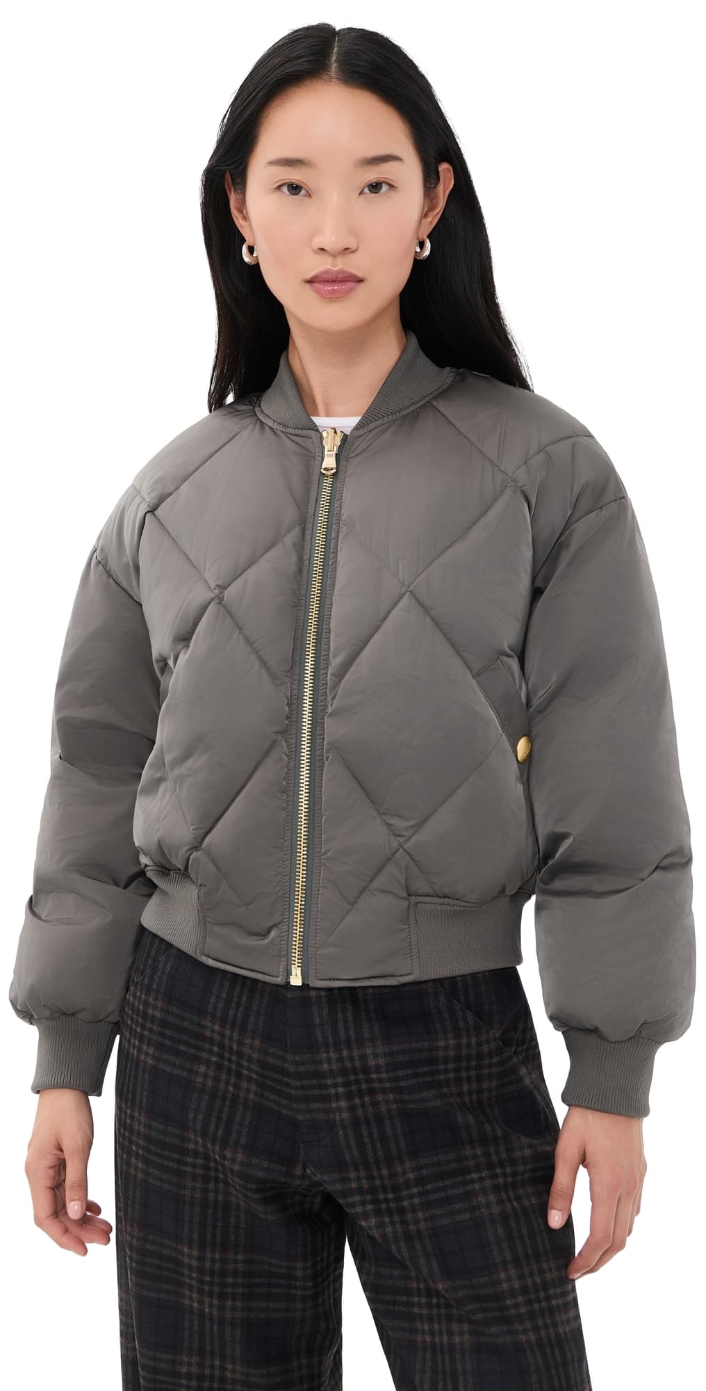 L'AGENCE Violeta Reversible Puffer Gry Olve/Chrcoal Herringbone