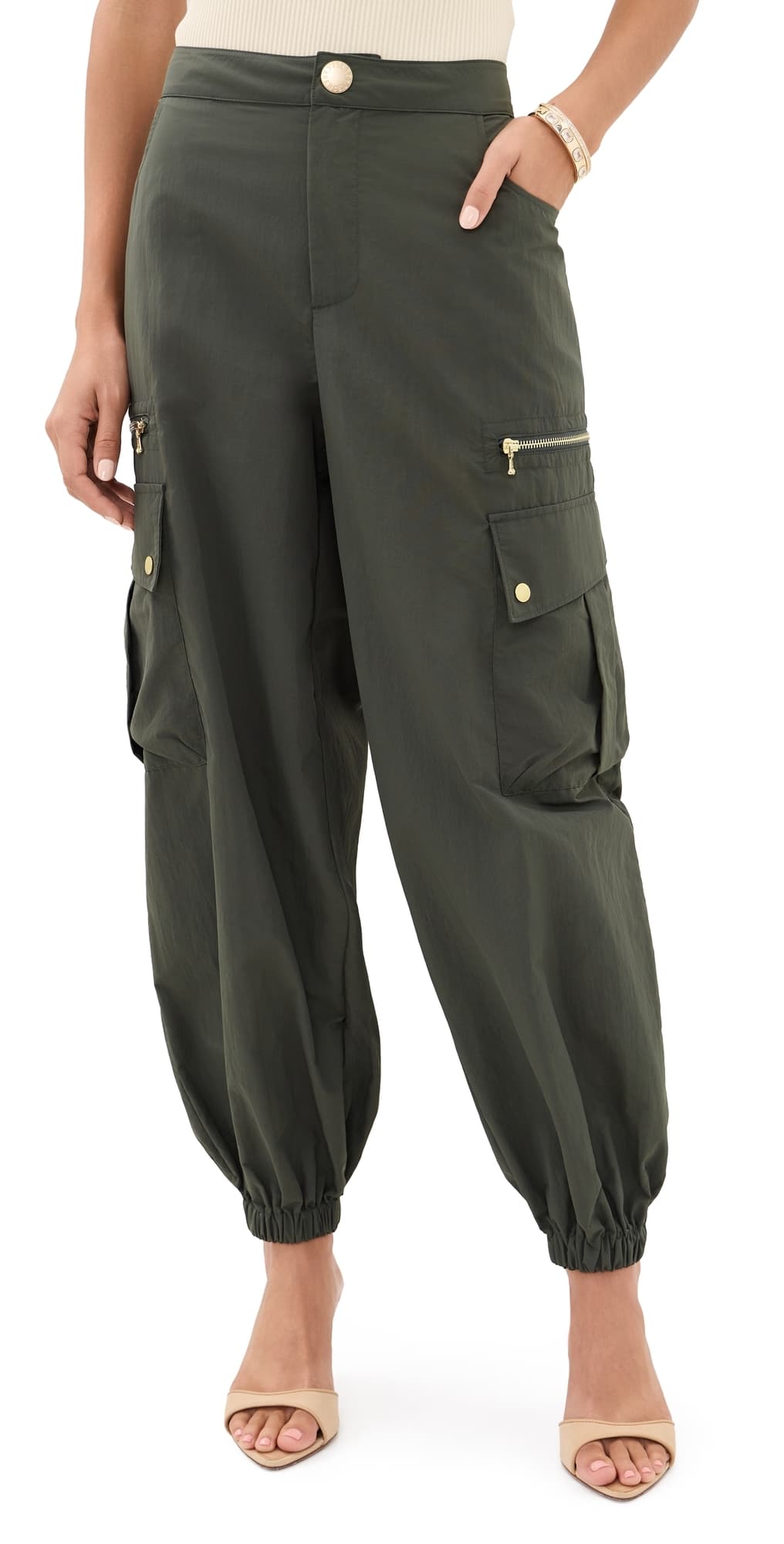 L'AGENCE Greer Balloon Cargo Jogger Pants Ash Olive