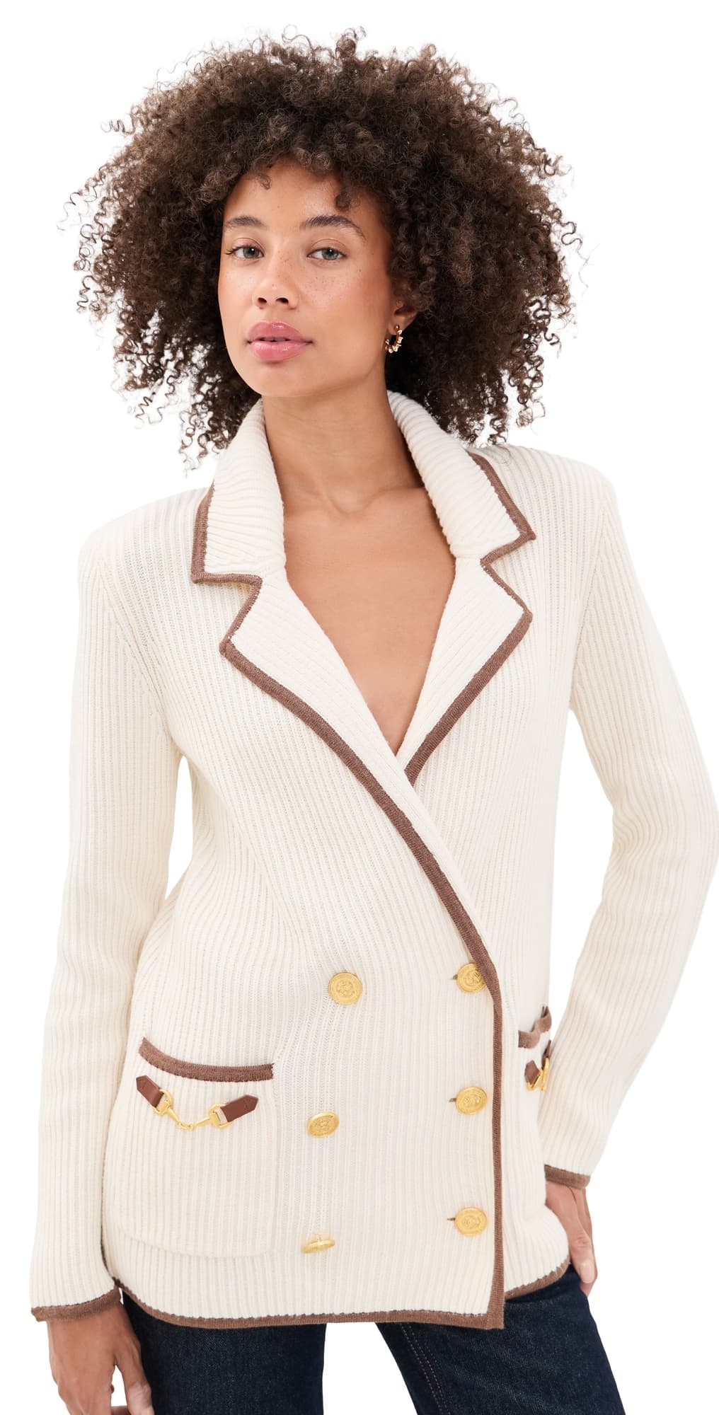 L'AGENCE Ranch Knit Blazer Ivory/Dk Cappuccino