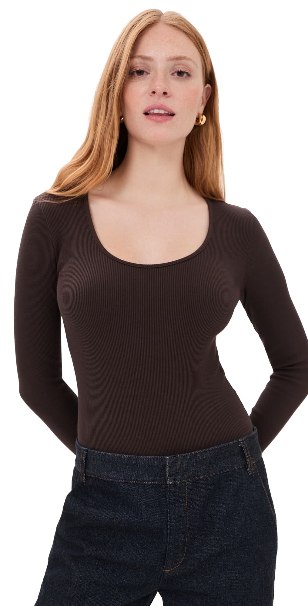 L'AGENCE Elara Scoop Neck Thong Bodysuit Dark Java