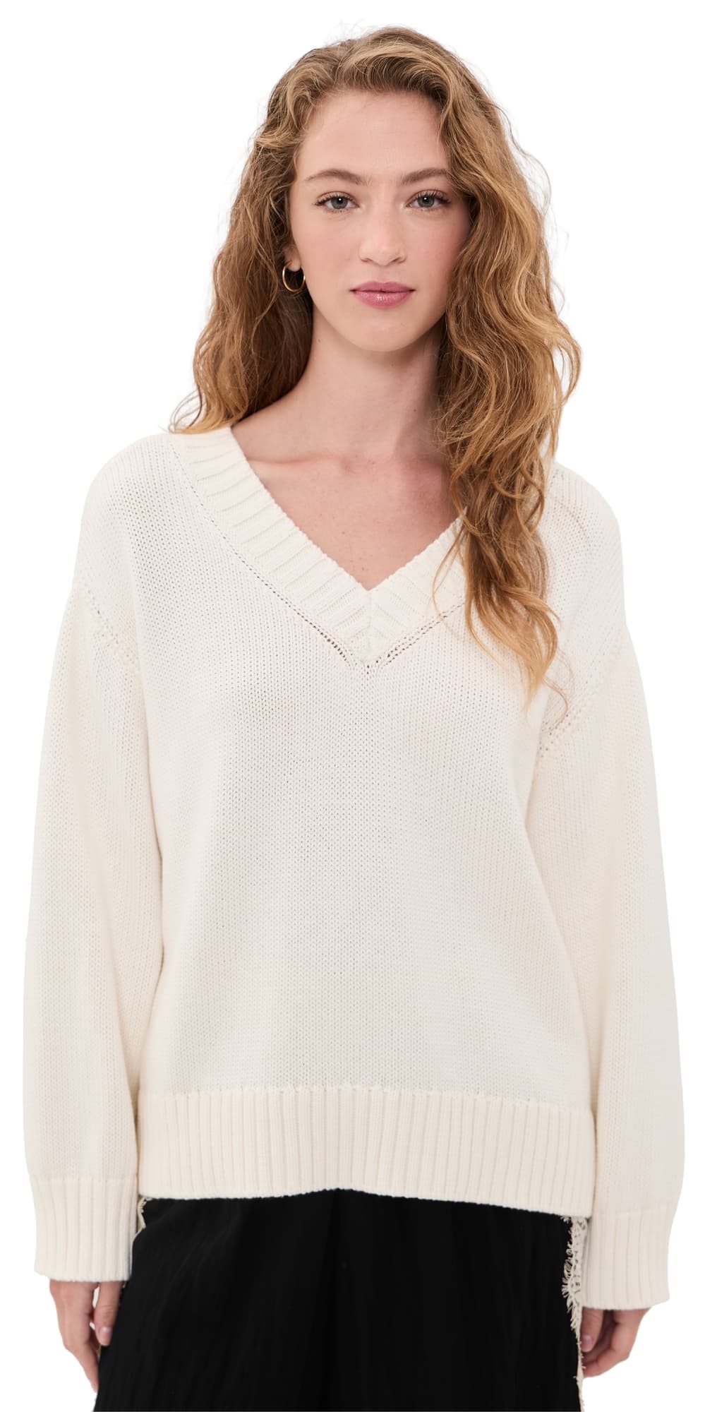 L'AGENCE Oversized V Neck Pullover Ivory