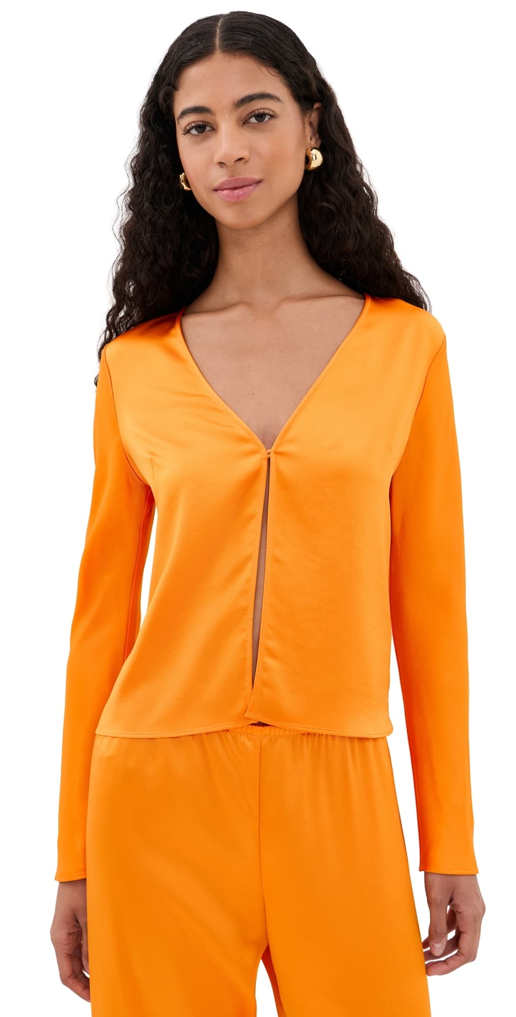 Leset Barb Single Button Long Sleeve Top Mandarine
