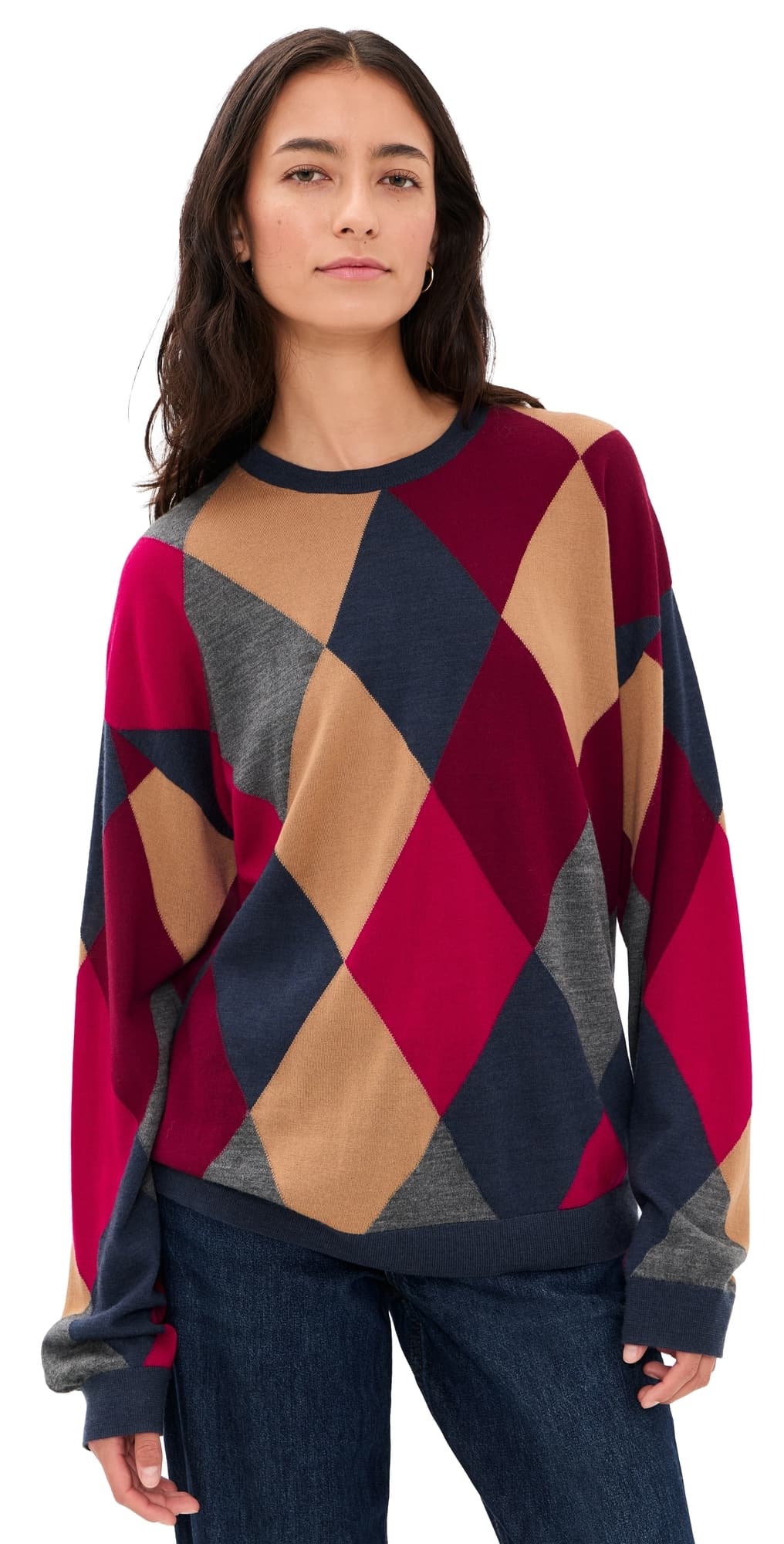 Leset James Argyle Oversized Crew Neck Sweater Framboise Argyle