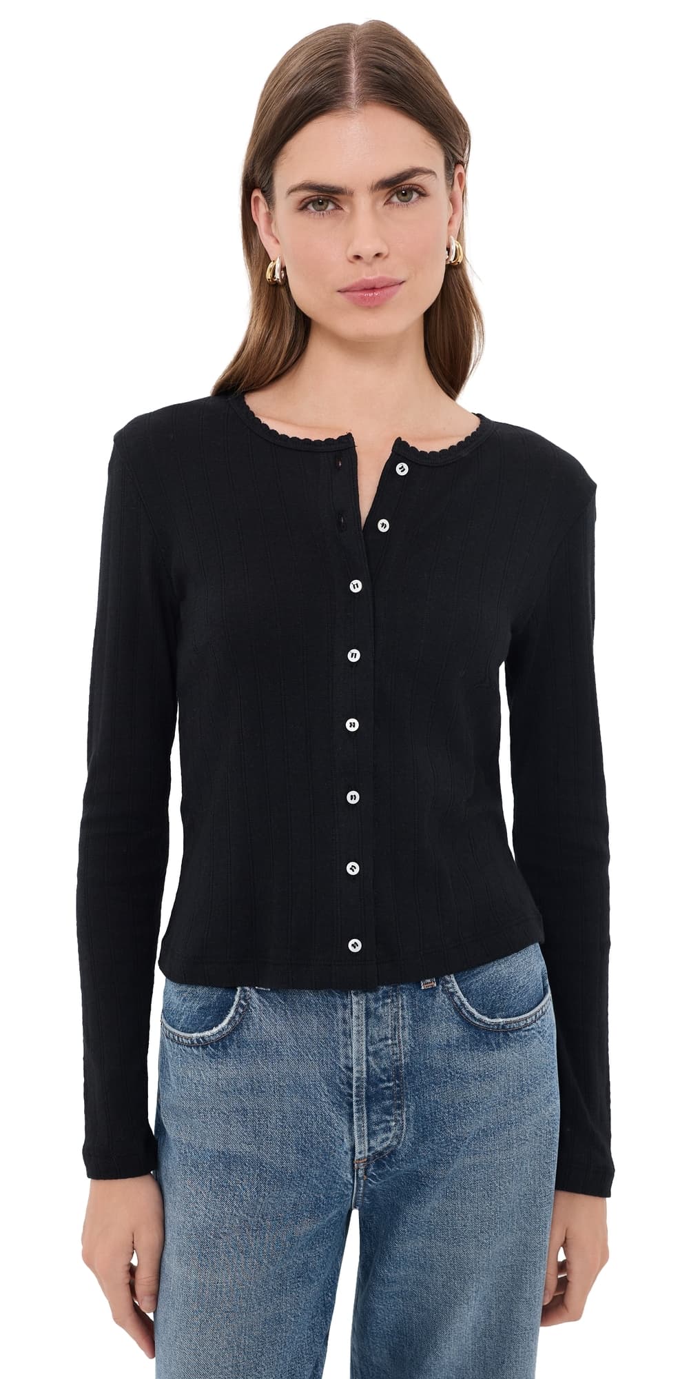 Leset Pointelle Classic Cardigan Black