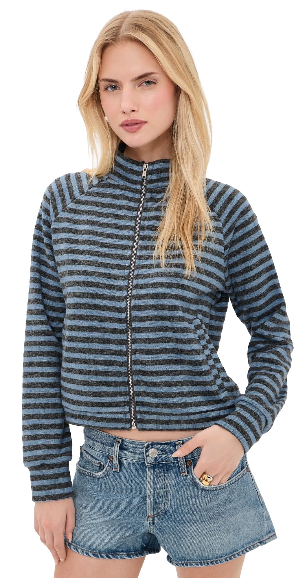 Lioness Bloom Knit Jacket Grey/Blue Stripe