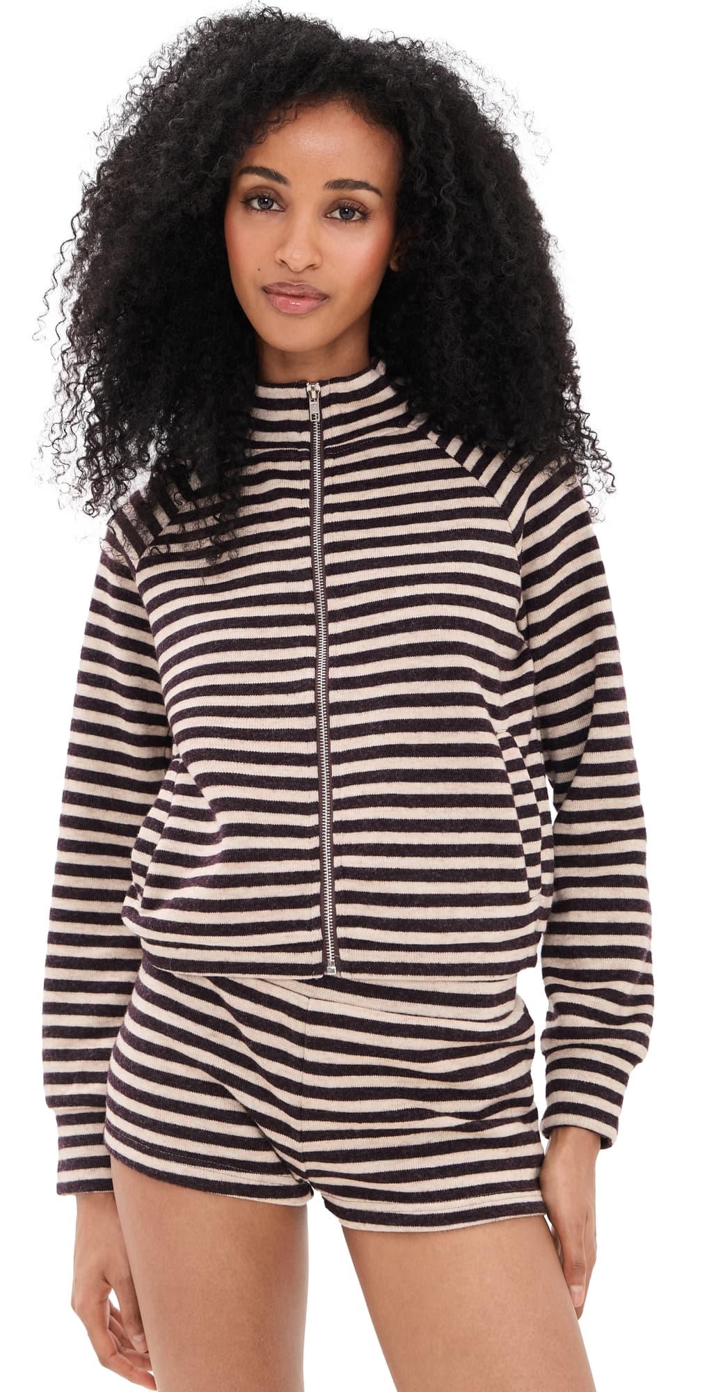 Lioness Bloom Knit Jacket Beige Chocolate Stripe