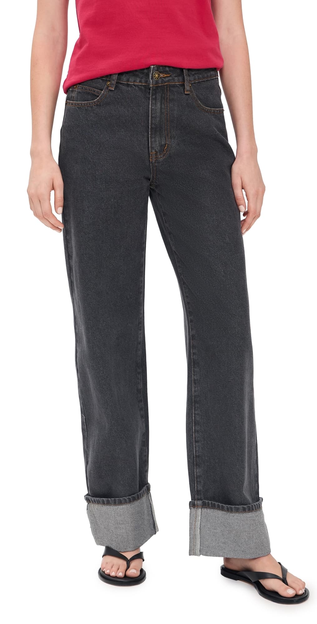 Lioness Top Model Cuffed Jeans Charcoal
