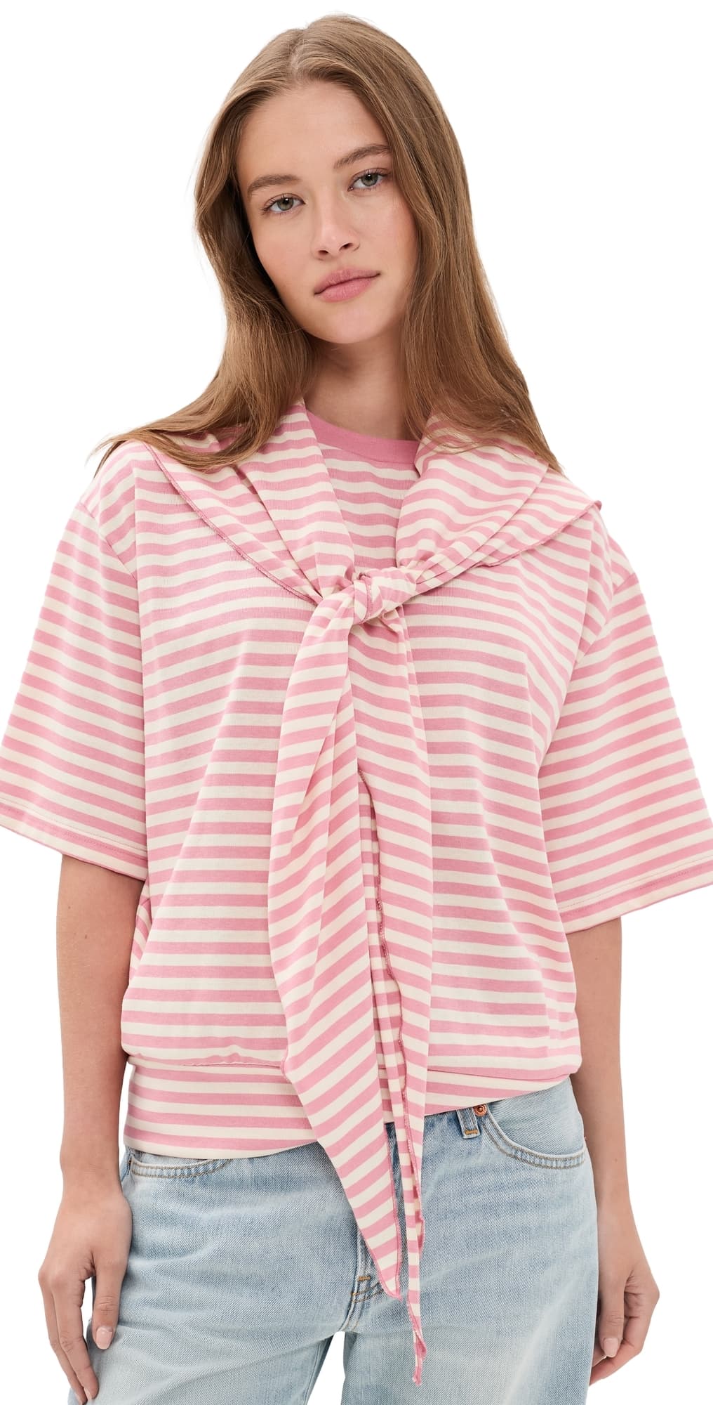 Lioness Olsen Short Sleeve Top Pink Cream Stripe