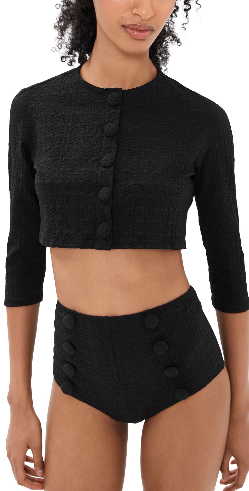 Lisa Marie Fernandez Cardigan Black Seersucker