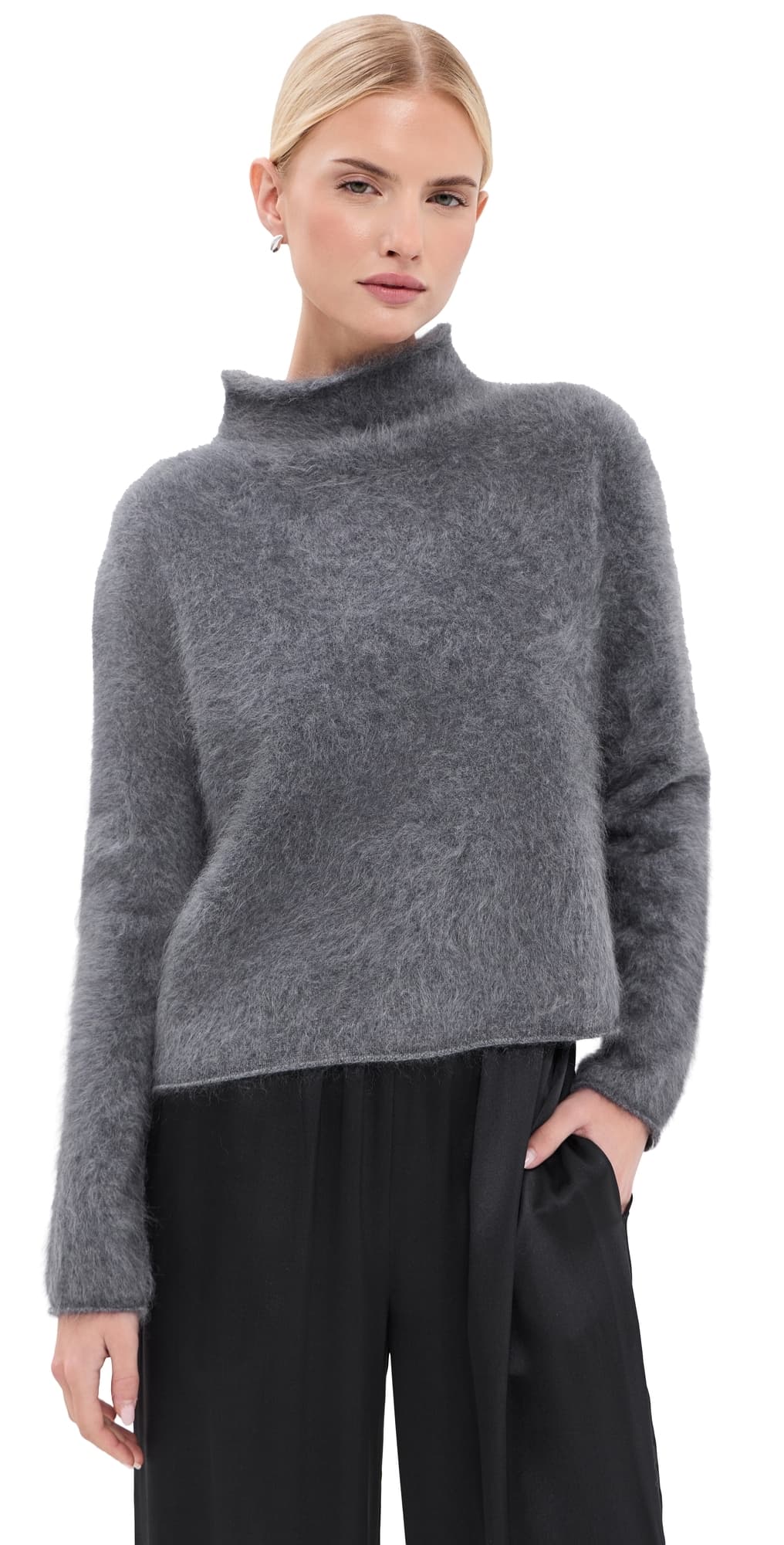 LISA YANG Sandy Brushed Cashmere Sweater Graphite Brushed