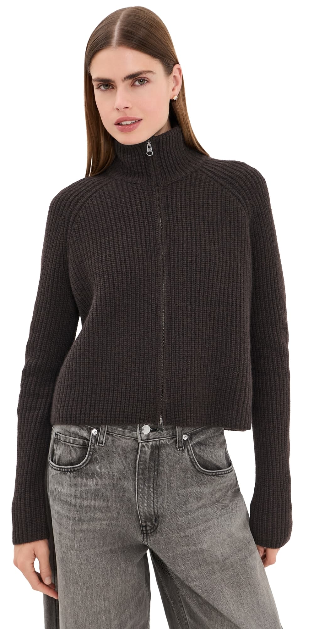 LISA YANG Sadie Zip Cardigan Dark Oak