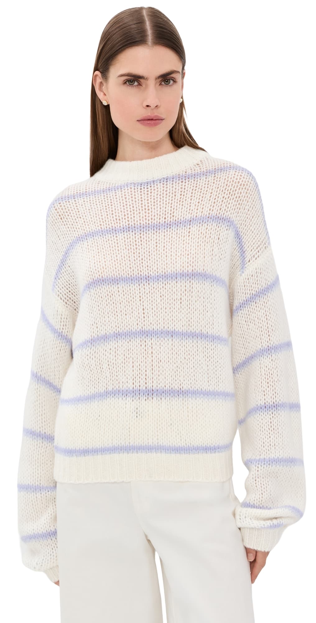 LISA YANG Sabelle Striped Cashmere Sweater Cream/Soft Lavender/Sea Breeze
