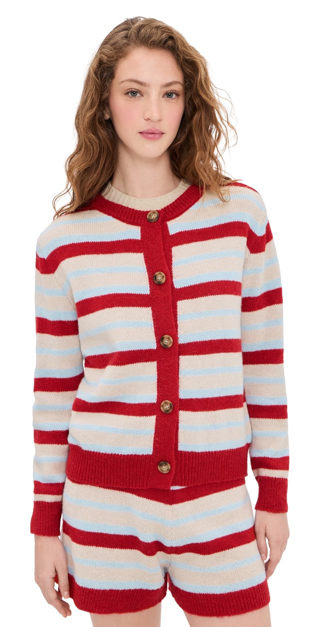 Little Lies Millie Knit Cardigan Blue/Red Stripe · S/M