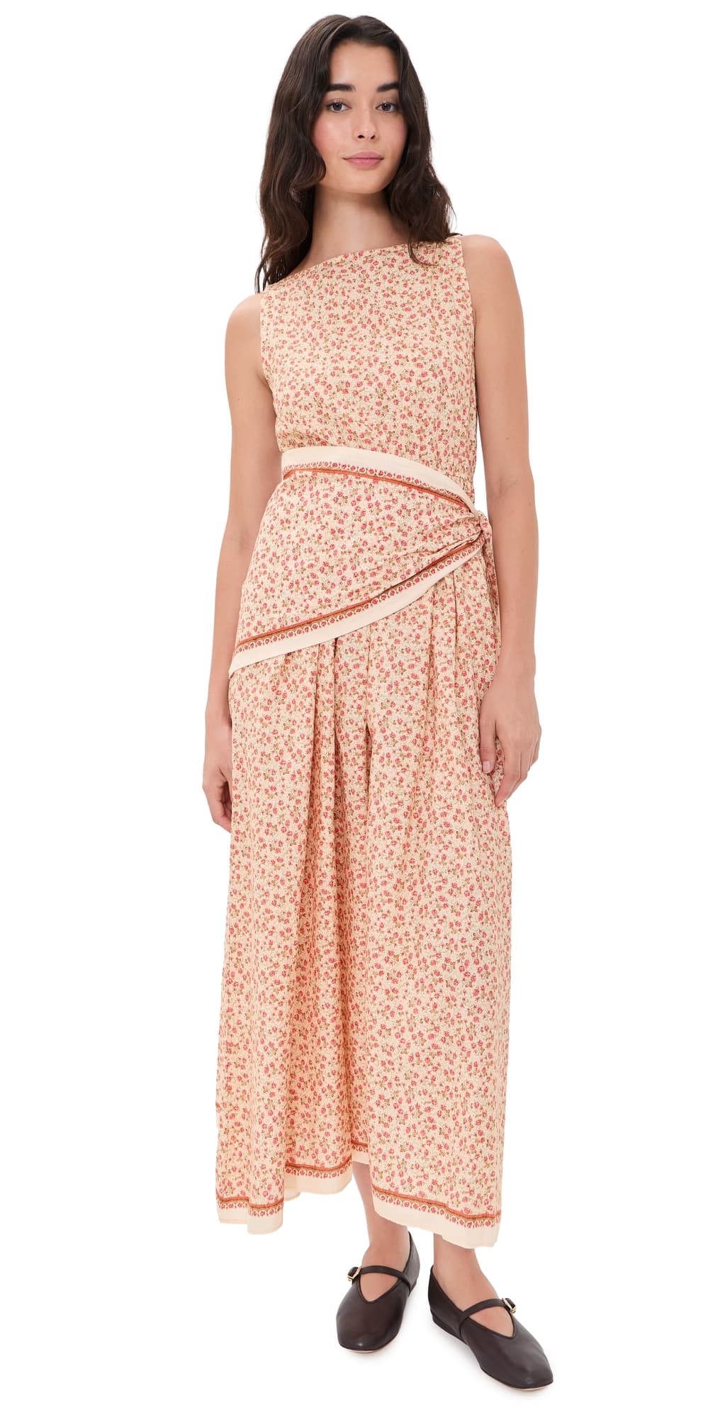 La Maregold The Georgina Dress Beige Linen Bloom