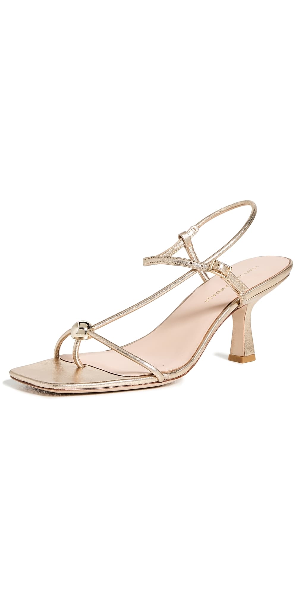 Loeffler Randall Triana Strappy Mid-Heel Sandals with Ball Champagne
