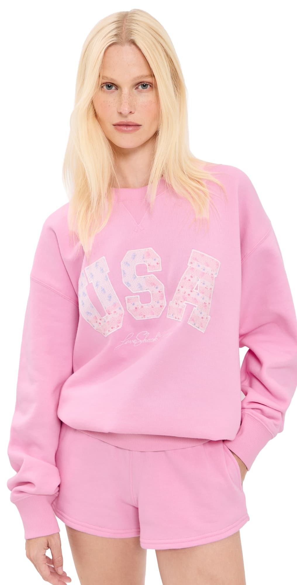 LoveShackFancy Palo USA Fleece Pullover Sunbeam Pink · XS/S