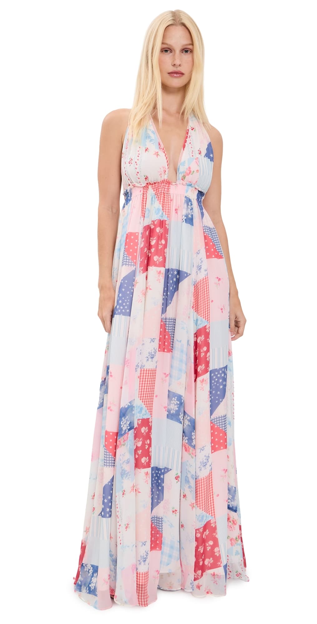 LoveShackFancy Fancy Patchwork Halterneck Dress Blueberry Sundae