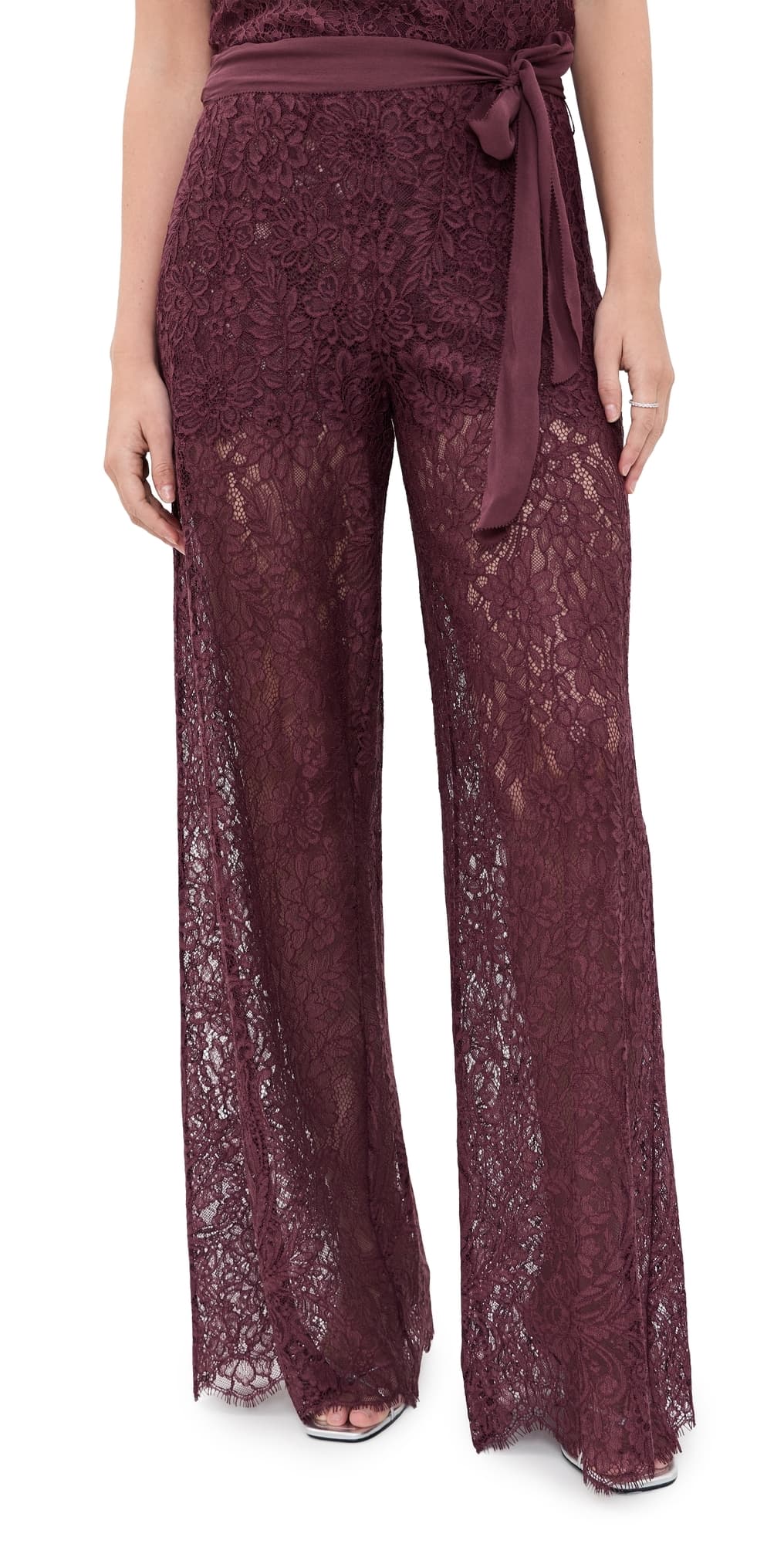 LoveShackFancy Riana Lace Pants Faded Merlot
