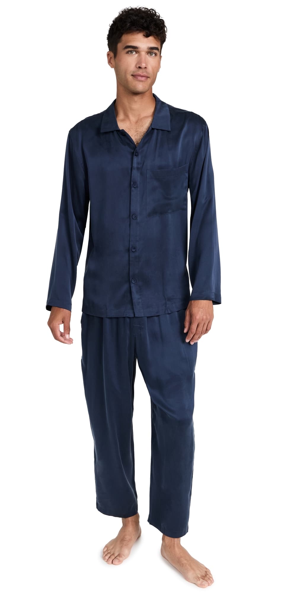 Lunya Washable Silk Button Up Pajama Set Deep Blue