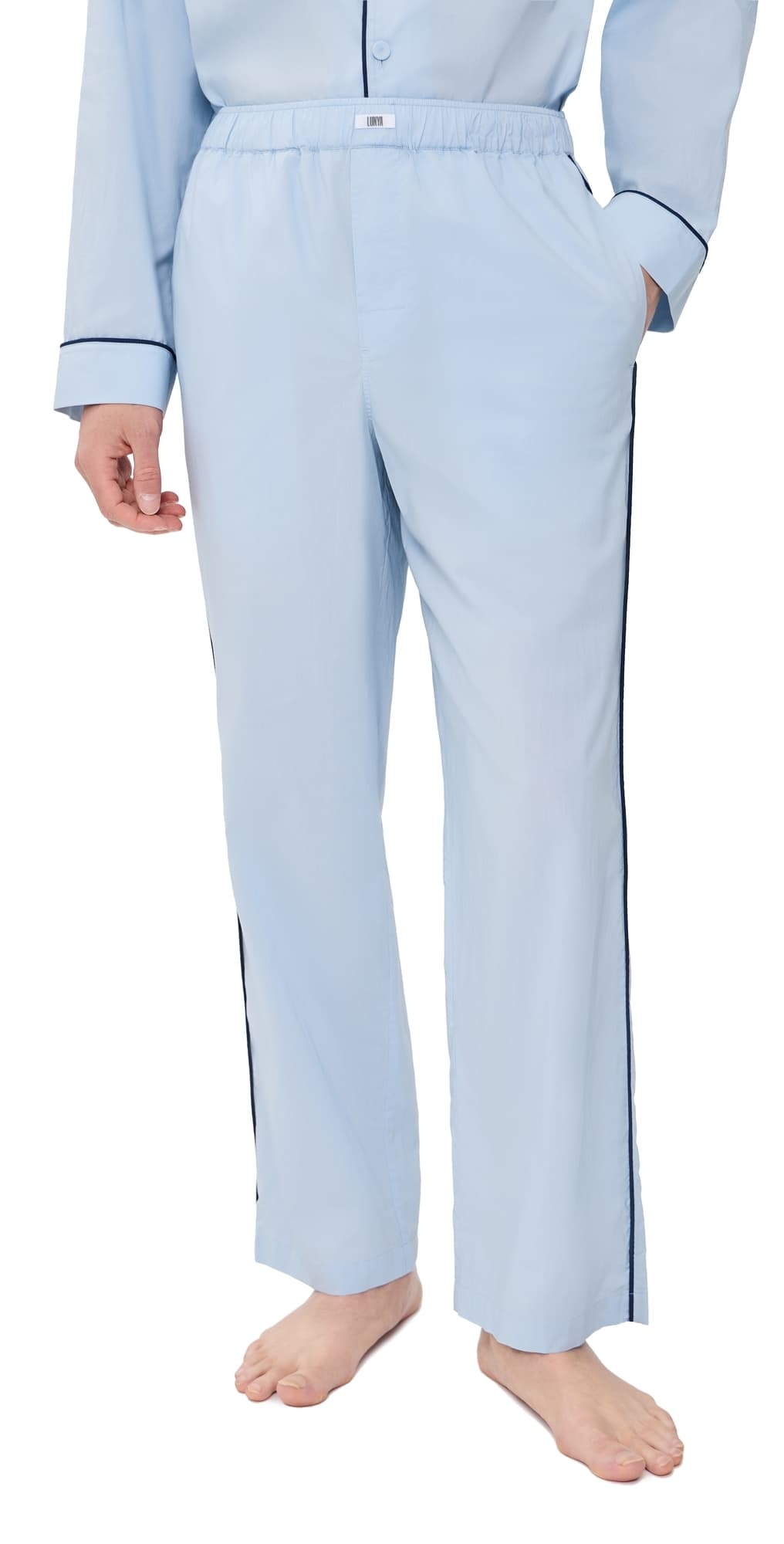 Lunya Airy Cotton Piped Sleep Pants Still Blue/Deep Blue