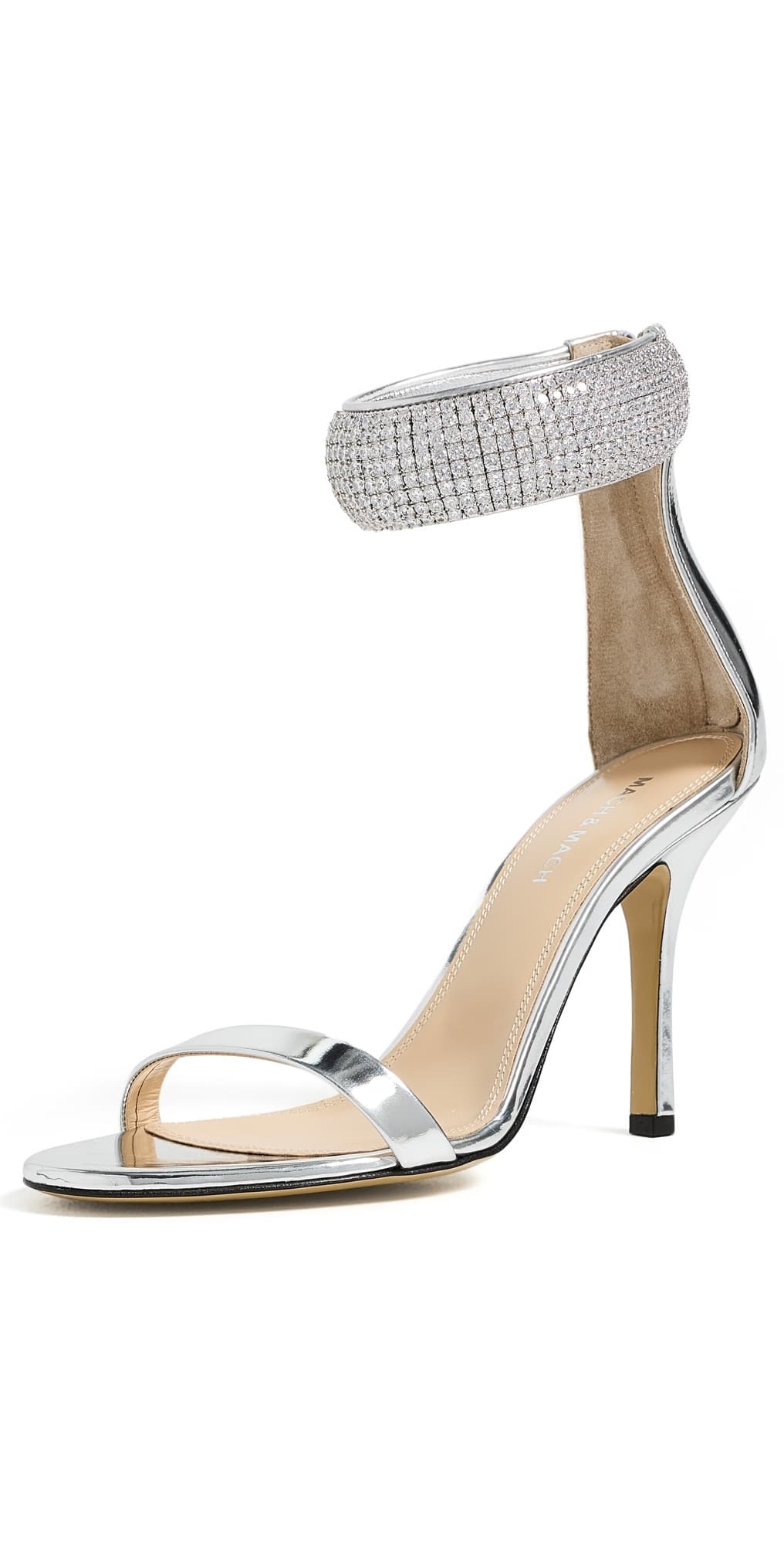 MACH & MACH She's a Lady Zircon Gioello Leather Sandals Silver