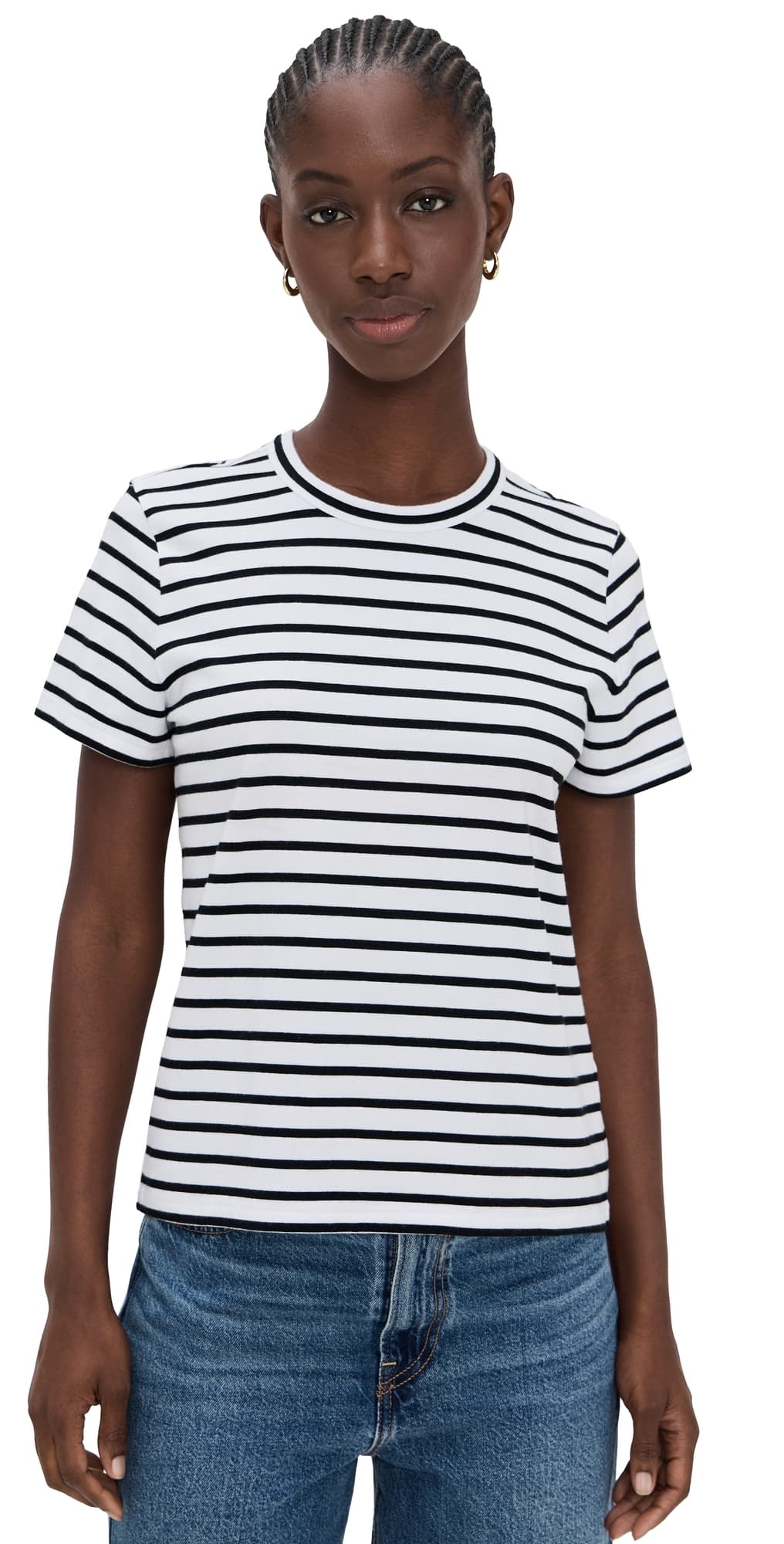Madewell Perfect Stripe Crewneck Tee B & W Stripe
