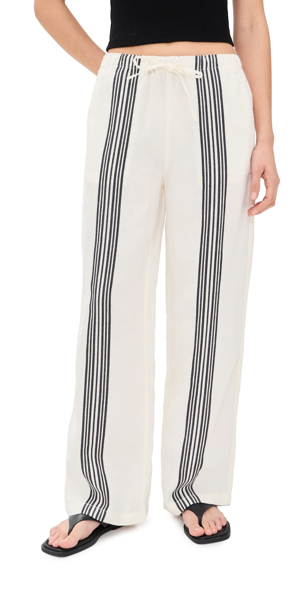 Madewell Pull-On Linen Pants Bold Placement Stripe Black