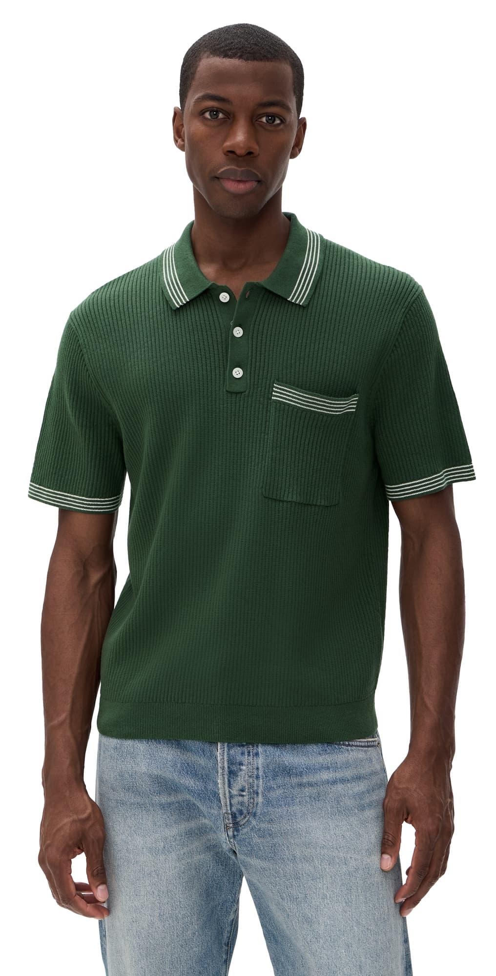 Madewell March Stripe Short Sleeve Polo Botanical Green