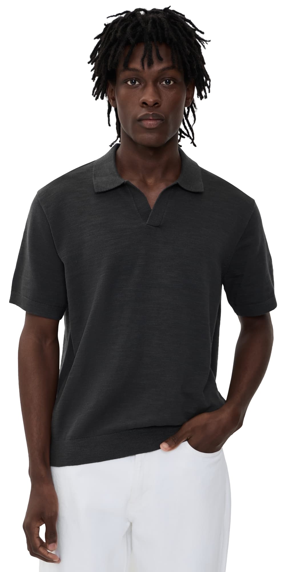 Madewell Cotton Slub Short Sleeve Johnny Collar Polo Coal