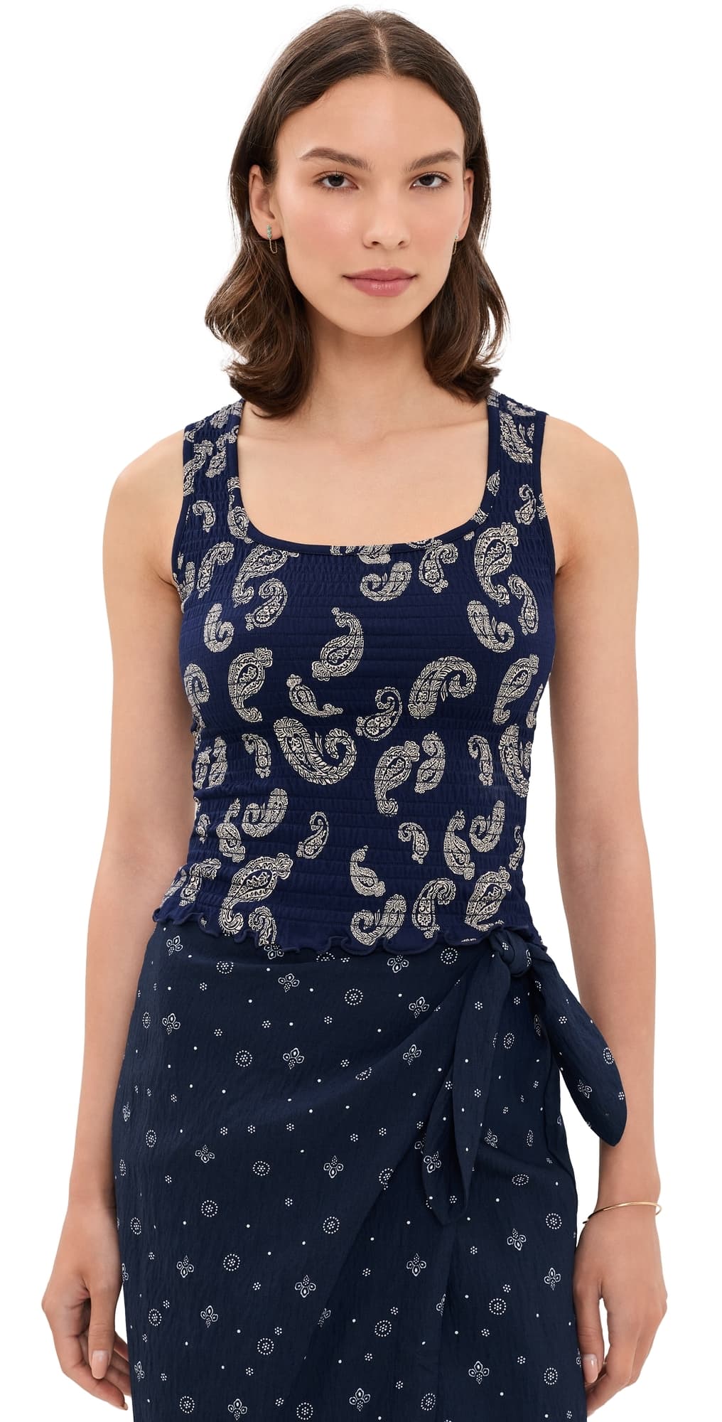 Madewell x Shopbop Smocked Square Neck Tank Tossed Paisley Midnight