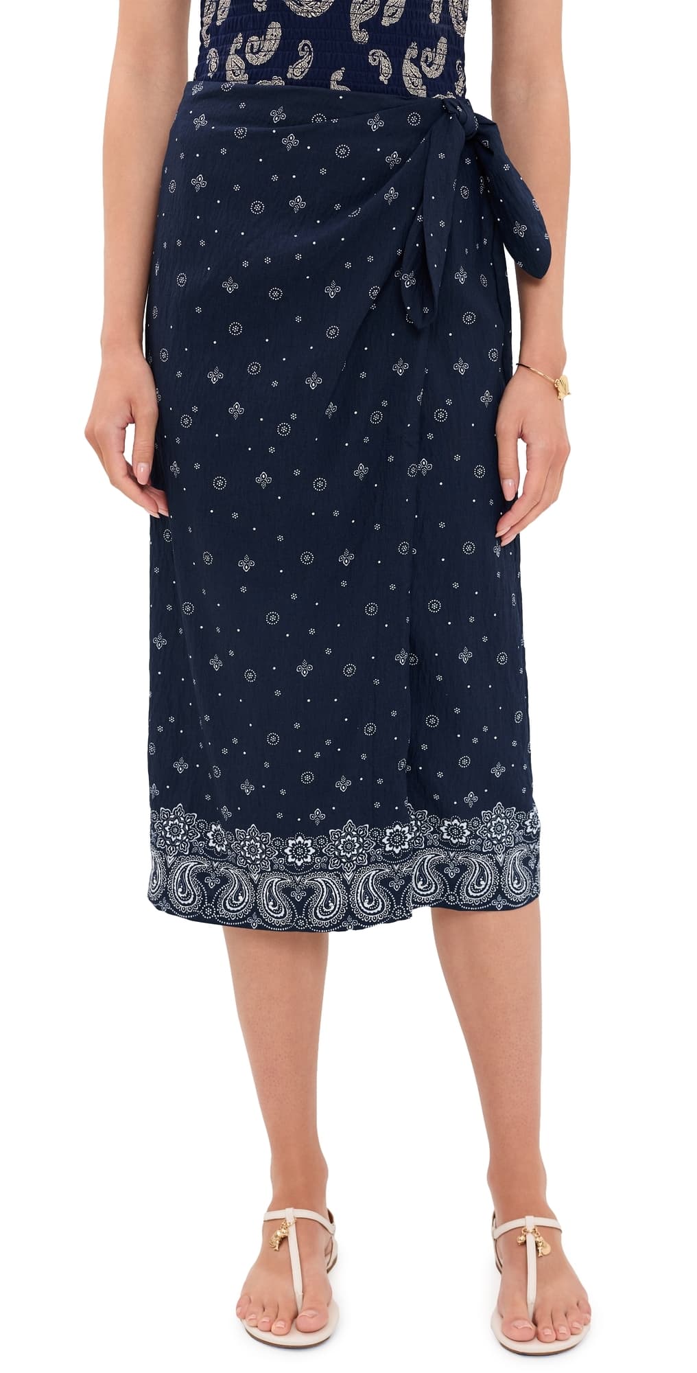 Madewell x Shopbop Sarong Midi Skirt in Linen Blend Bandana Mix White