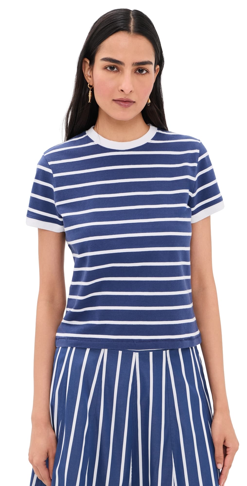 Madewell The Perfect Crewneck Baby Tee in Allday Jersey Matte Stripe Cool Navy
