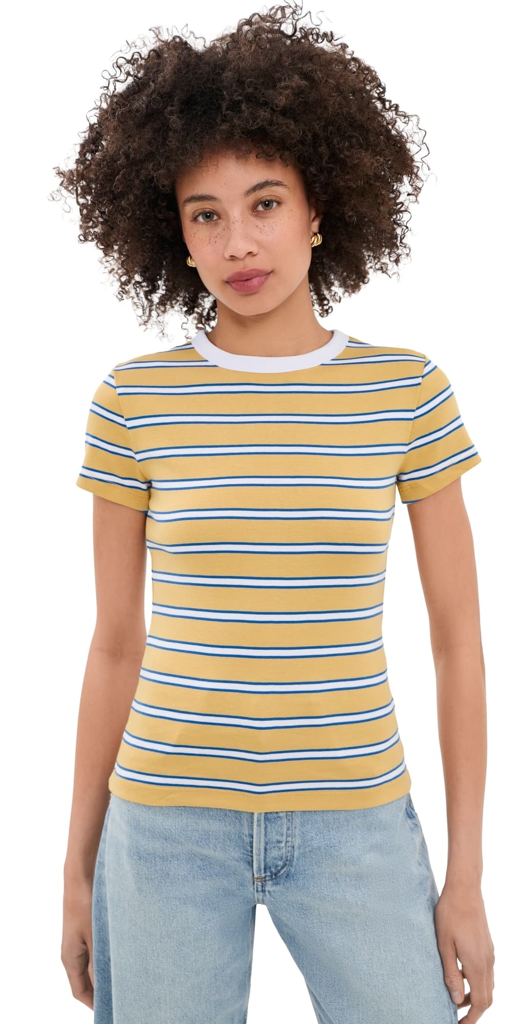Madewell The '90s Crewneck Tee in Compact Cotton Yellow x Blue Stripe