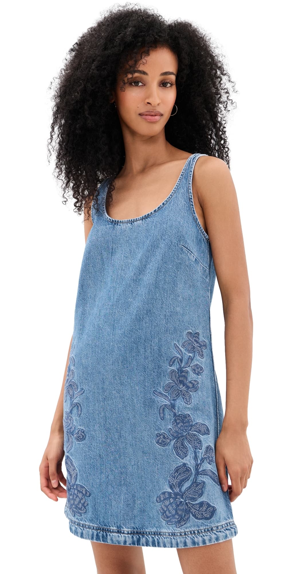 Madewell Denim Embroidered Mini Dress Worn Mid Indigo