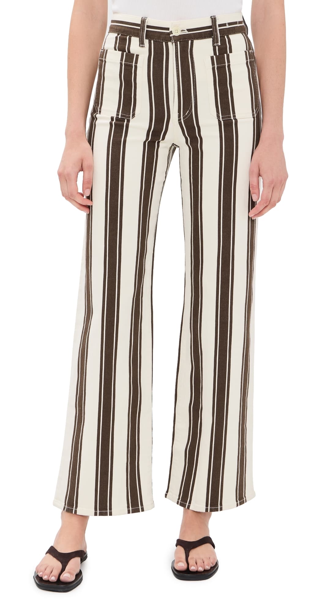 Madewell The Emmy Wide-Leg Pant in Dark Brown Stripe Ivory & Brown Stripe