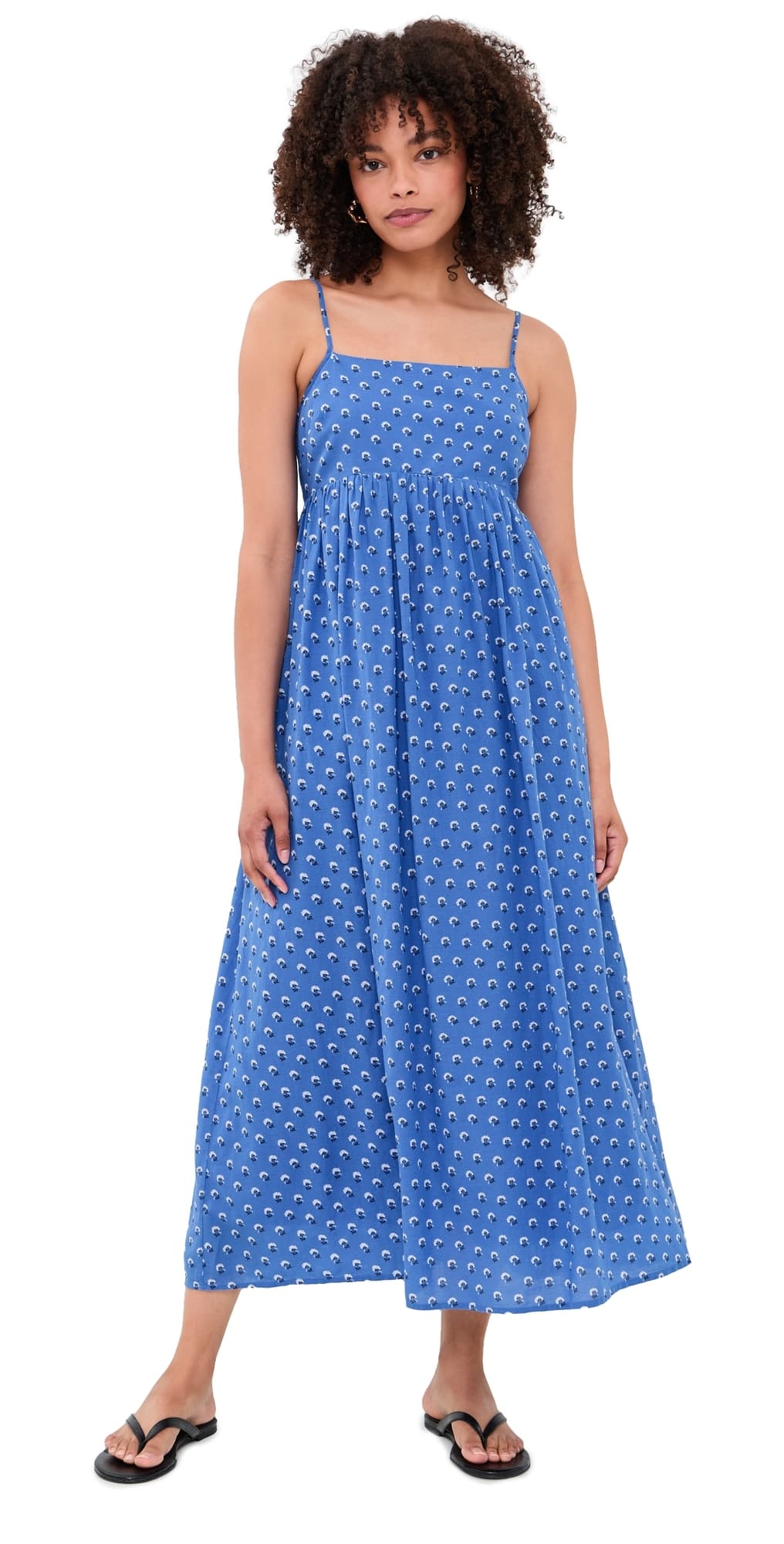 Madewell Empire-Waist Midi Dress Fan Floral Foulard Retro Blue