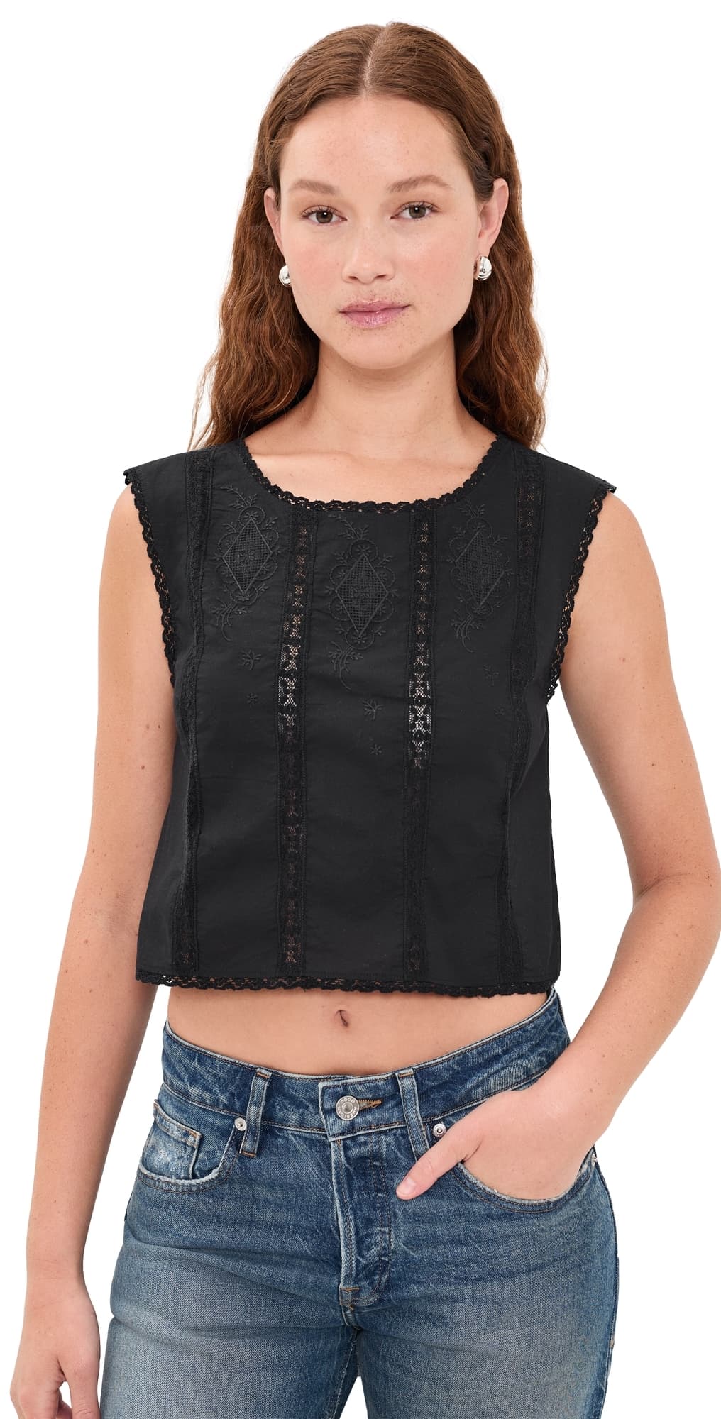 Madewell Embroidered Lace-Insert Top Jet Black