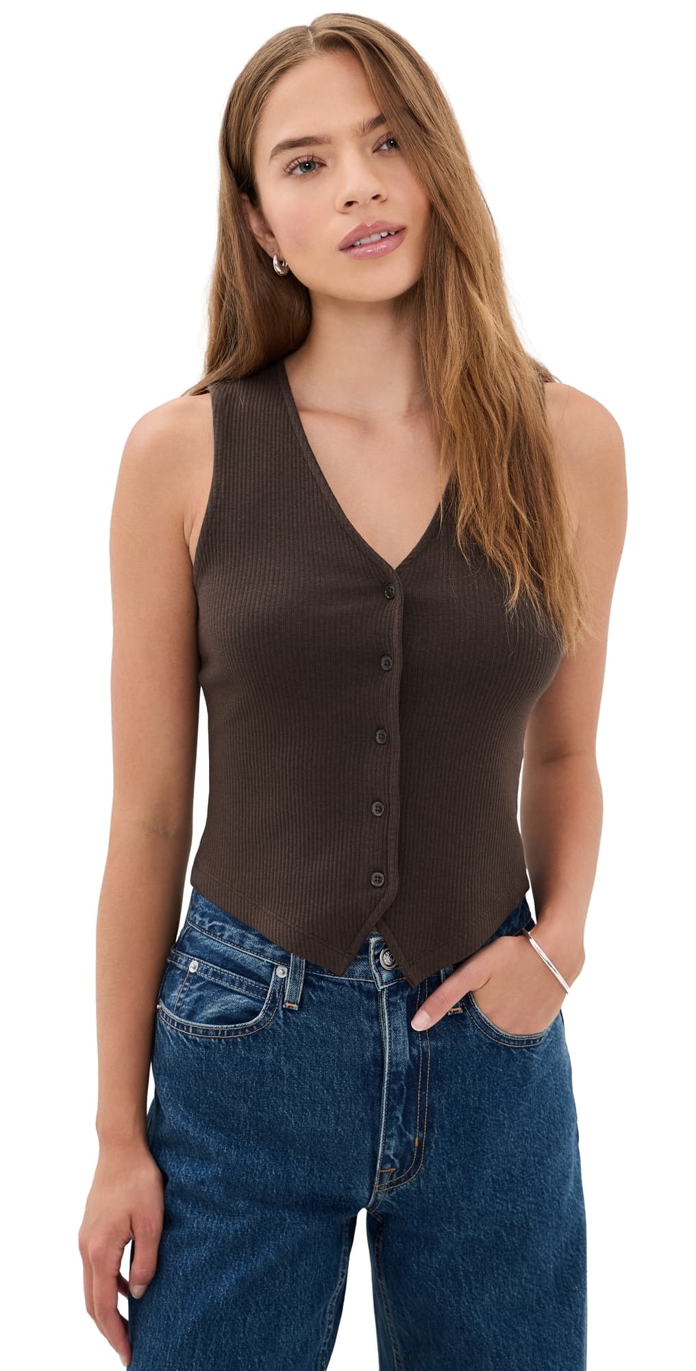 Madewell Ribbed V-Neck Vest Dark Brown