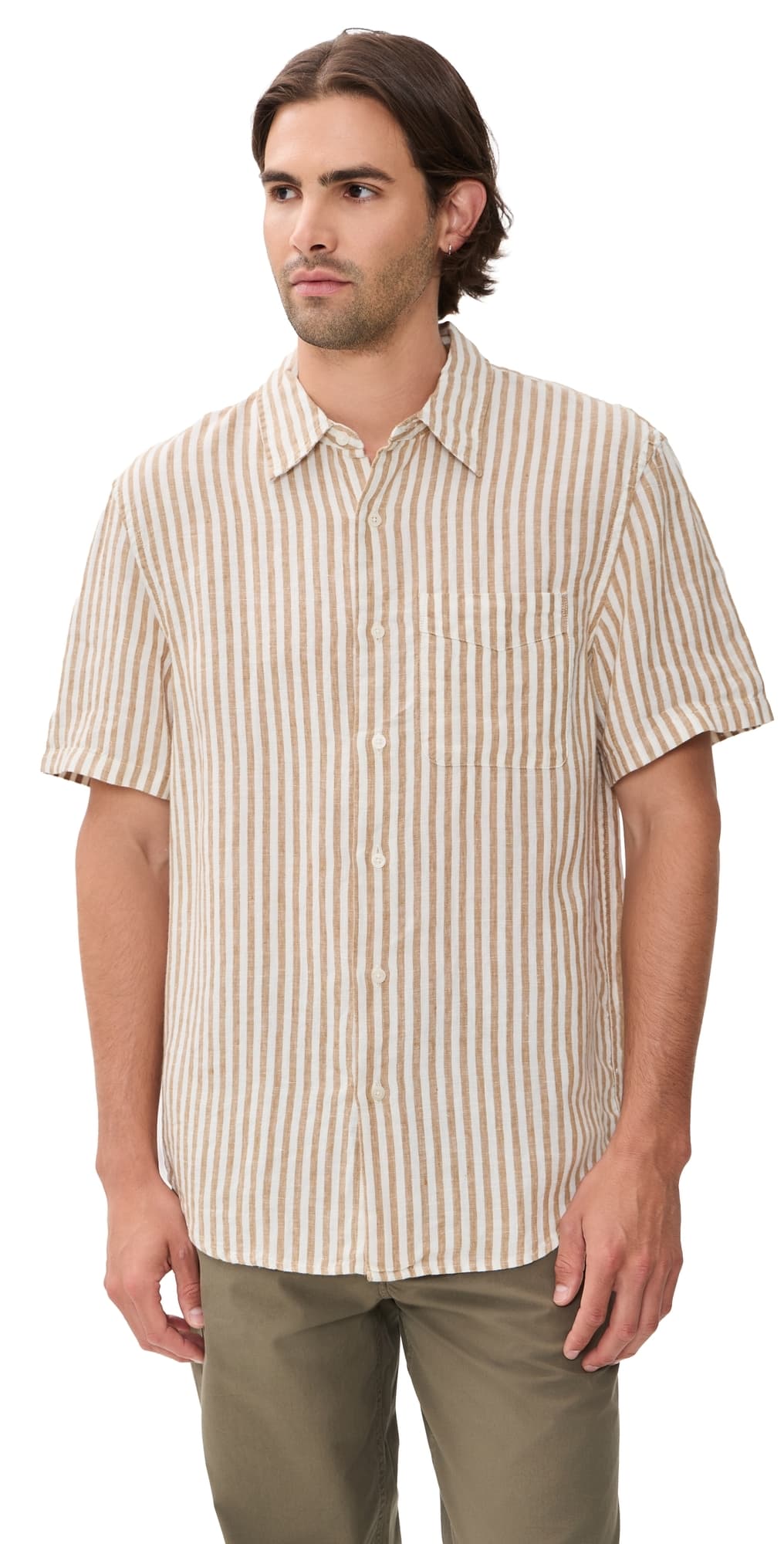 Madewell Collared Linen Shirt Golden Khaki Stripe