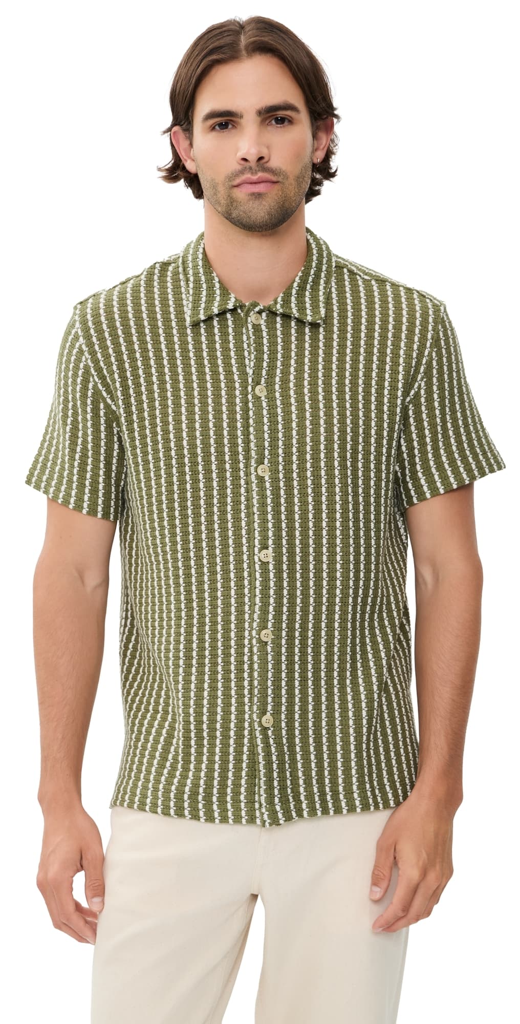 Madewell Naples Collared Shirt Stripe Olive
