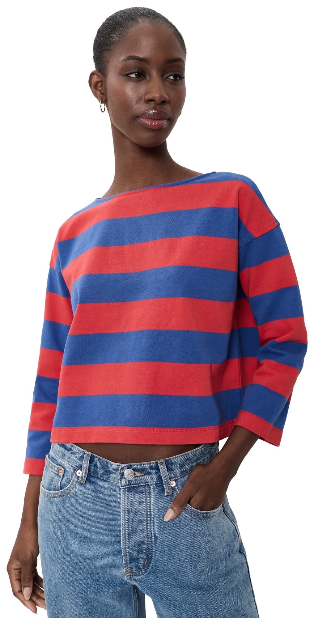 Madewell The Rugby Boatneck Long-Sleeve Tee In Club Cotton Pomegrante Seed And Waterfall