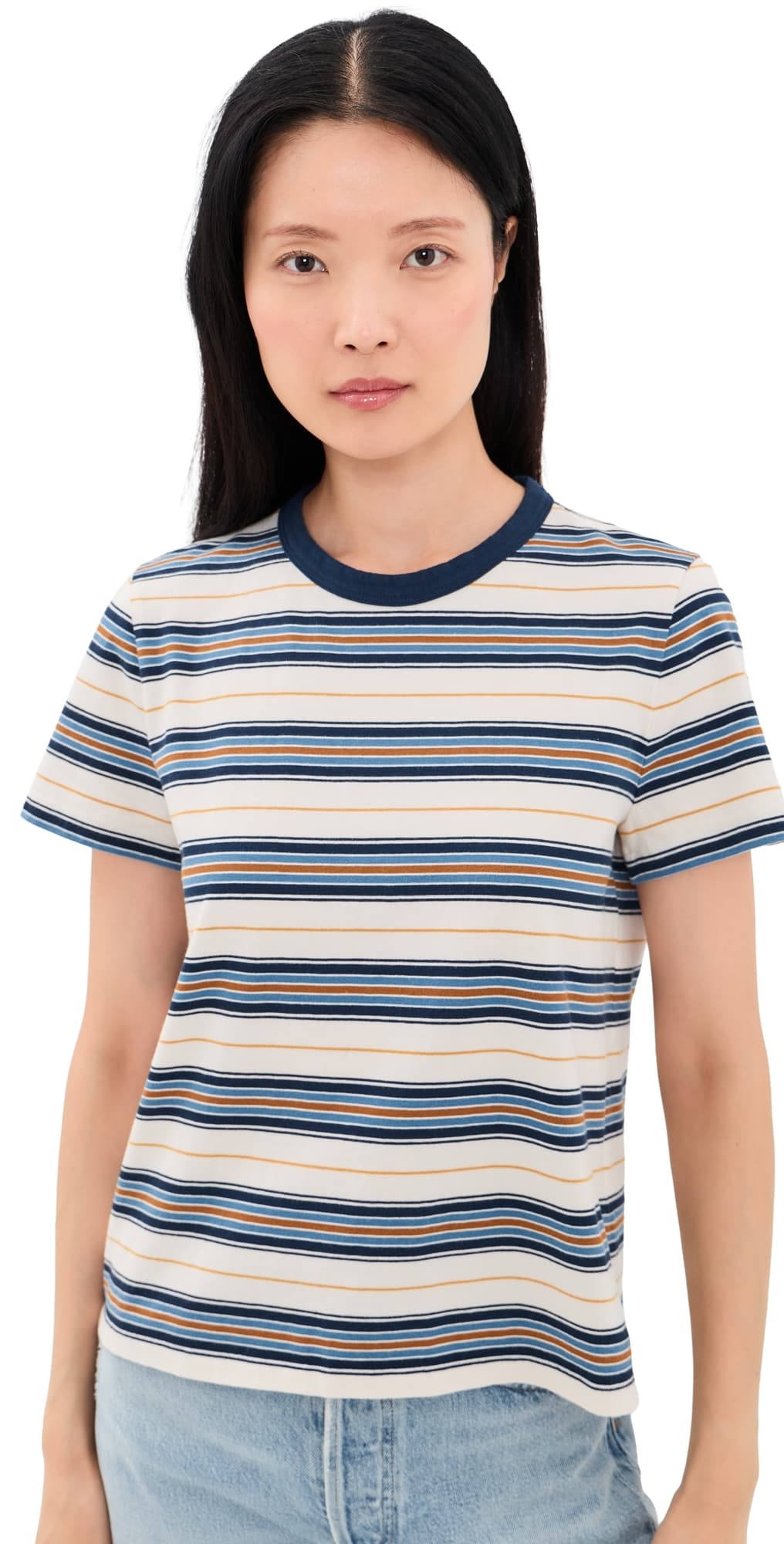 Madewell The Perfect Crewneck Tee in Allday Jersey Blue Stripe