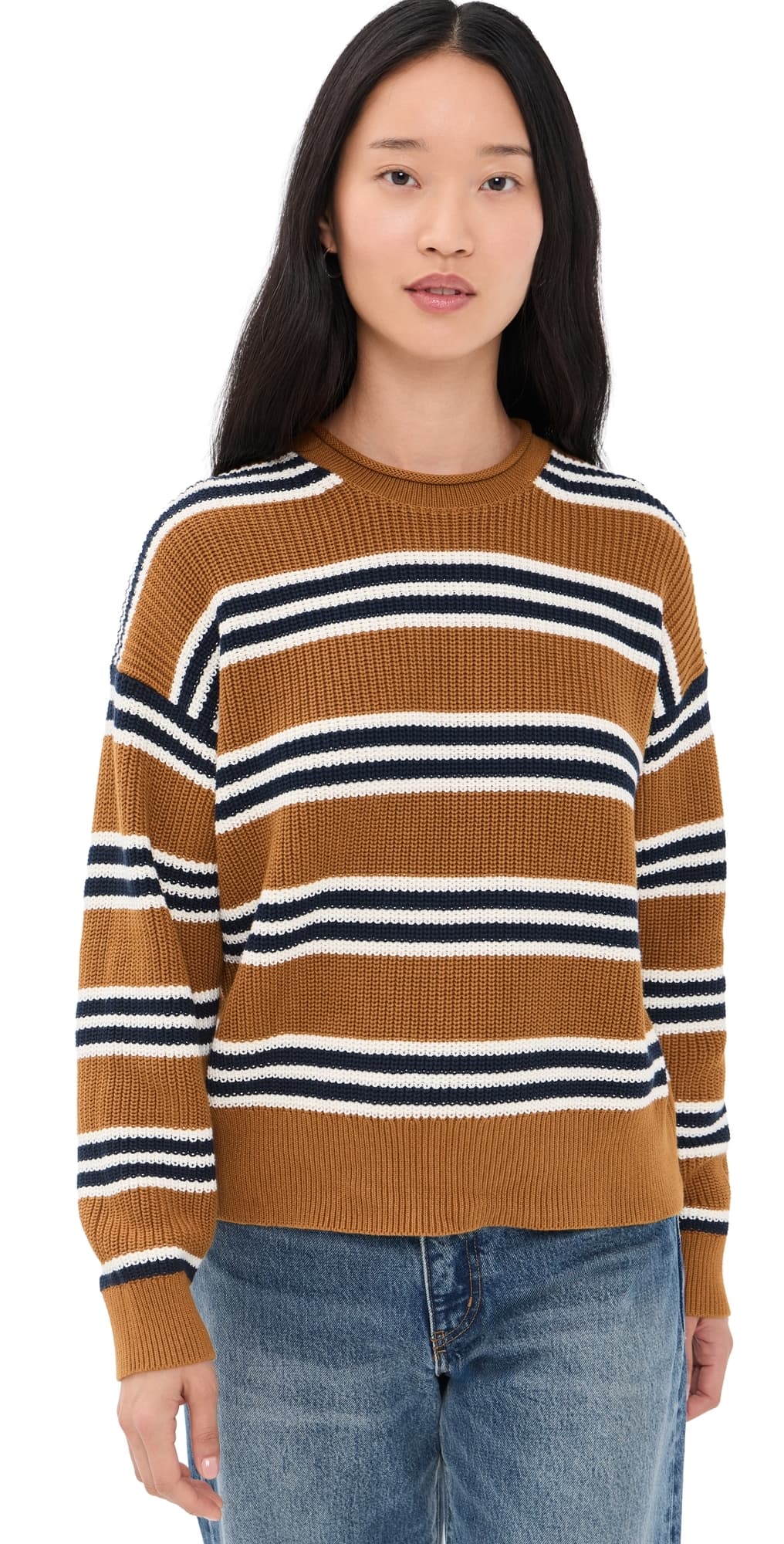 Madewell Arden Rollneck Cotton Pullover Acorn And Navy Trio Stripe
