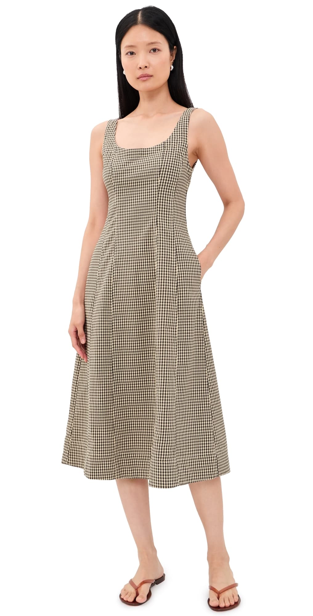 Madewell Seamed Scoopneck Midi Dress Brown Gingham