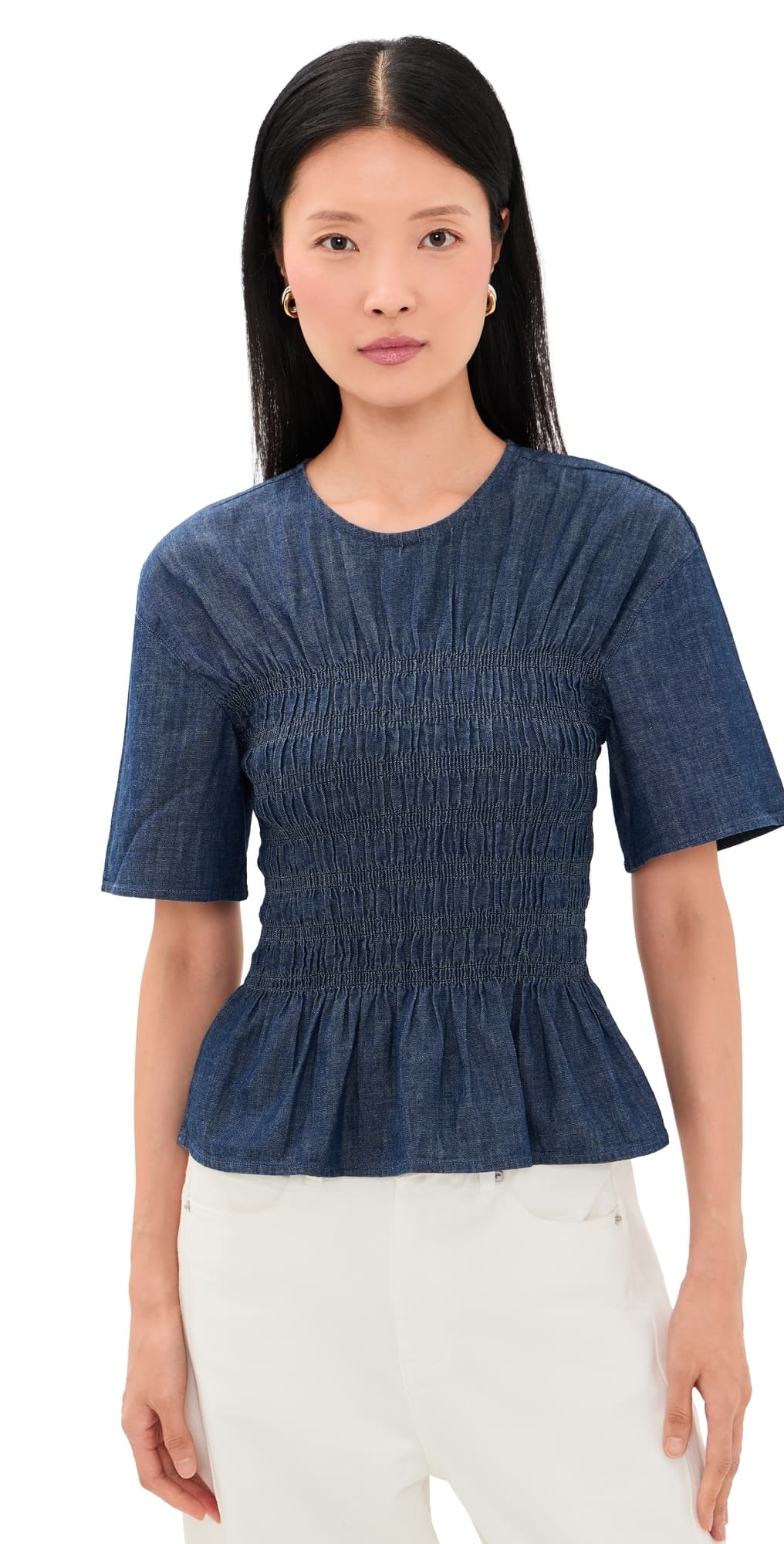 Madewell Denim Smocked Top Light Rinse