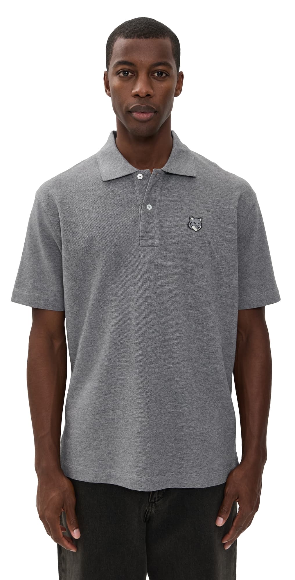 Maison Kitsuné Grey Fox Head Patch Comfort Polo Medium Grey Melange