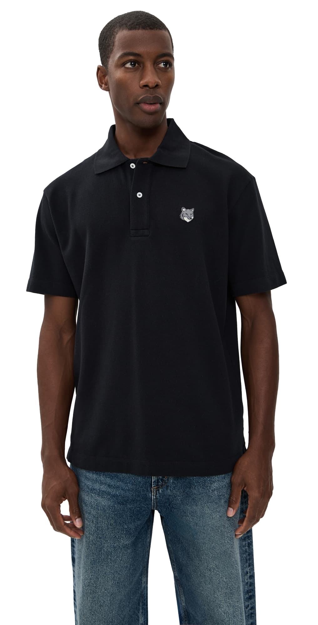 Maison Kitsuné Grey Fox Head Patch Comfort Polo Black