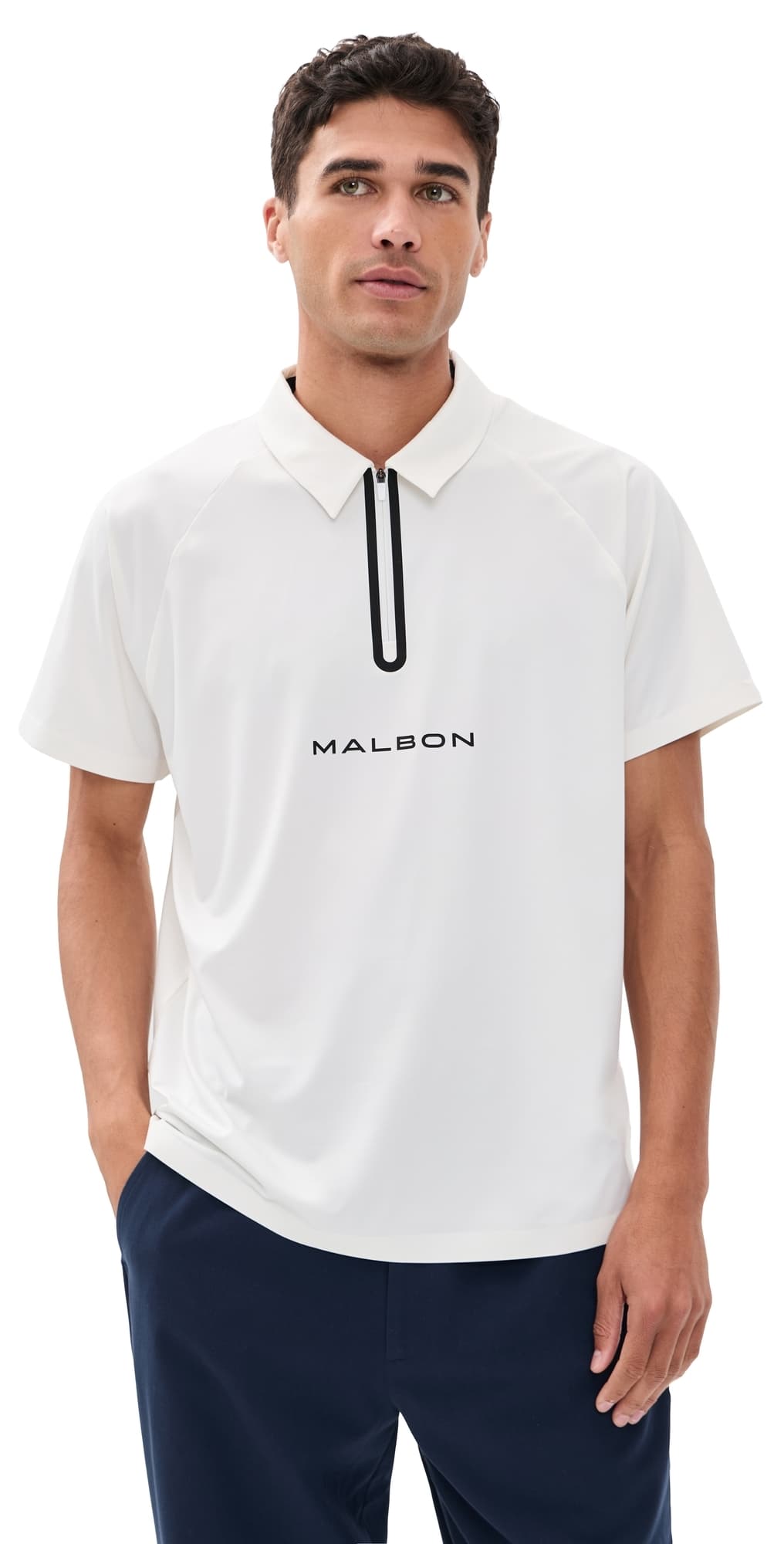Malbon Performance Zip Raglan Polo White